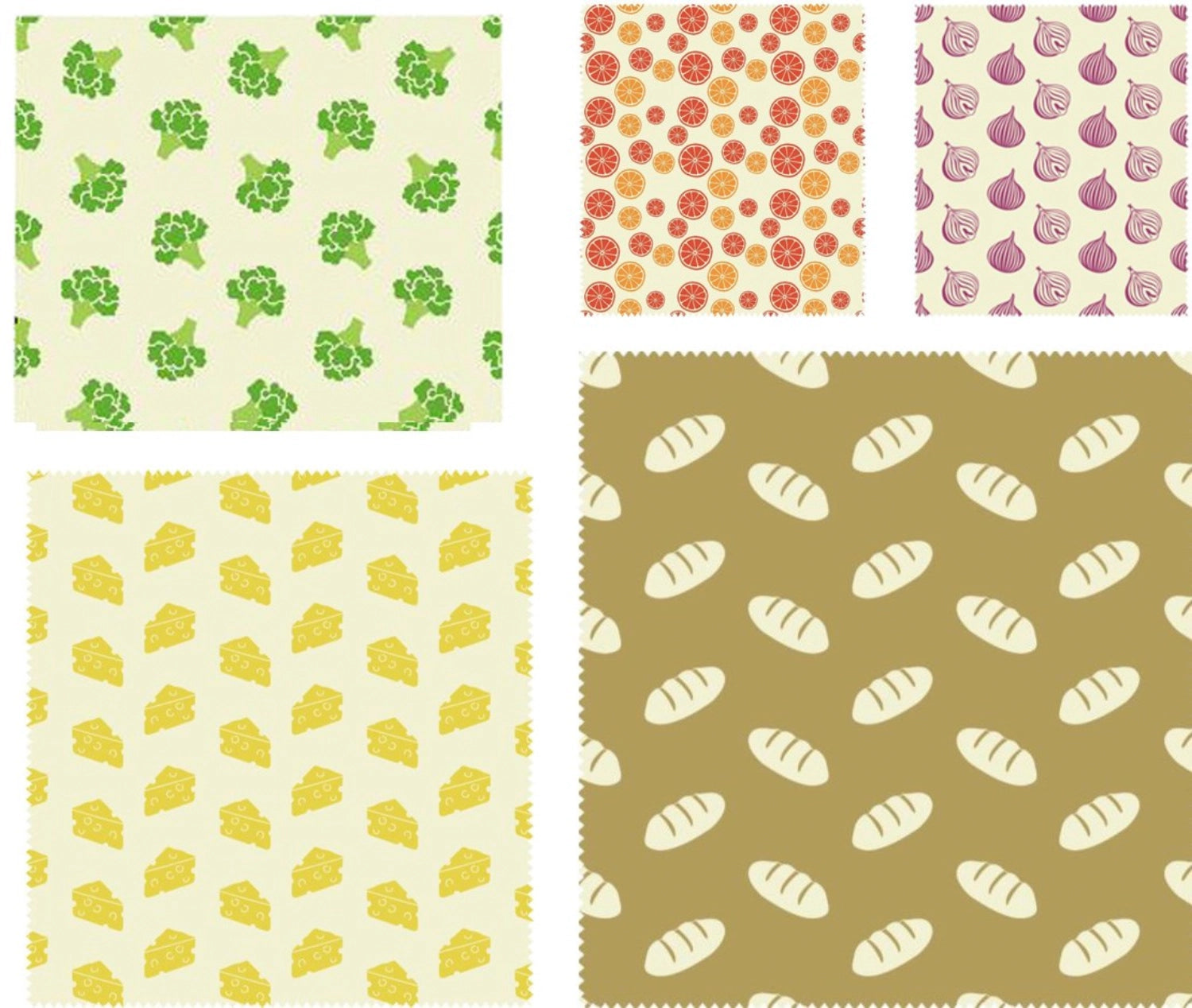 Set of 5 combination beeswax cloths in various sizes