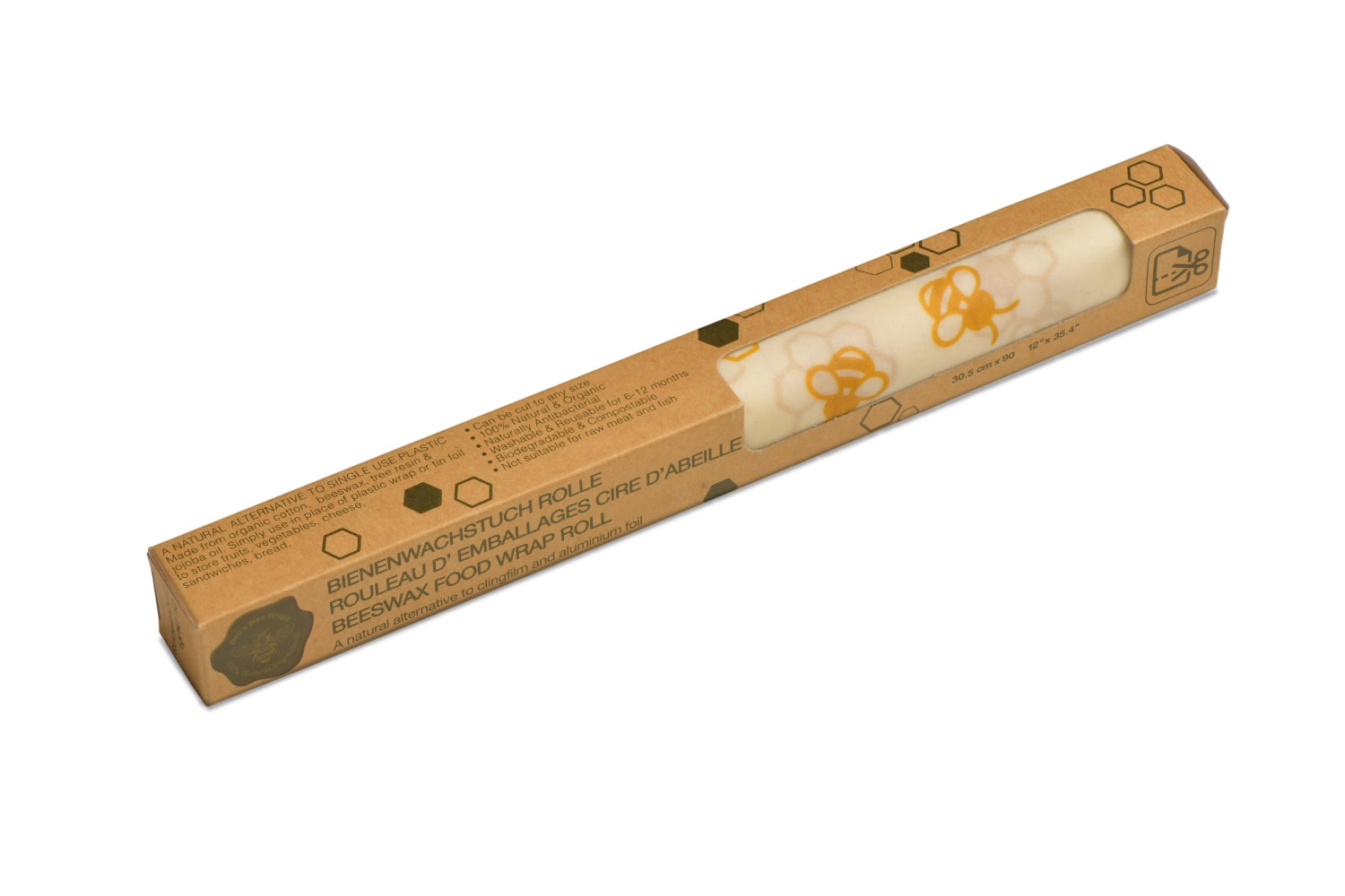 Entscheiden Sie sich für die Bienenwachstuch-Rolle Biene 30.5x90cm von Nuts Innovations – die nachhaltige Lösung für frische Lebensmittel und umweltbewusste Haushalte.