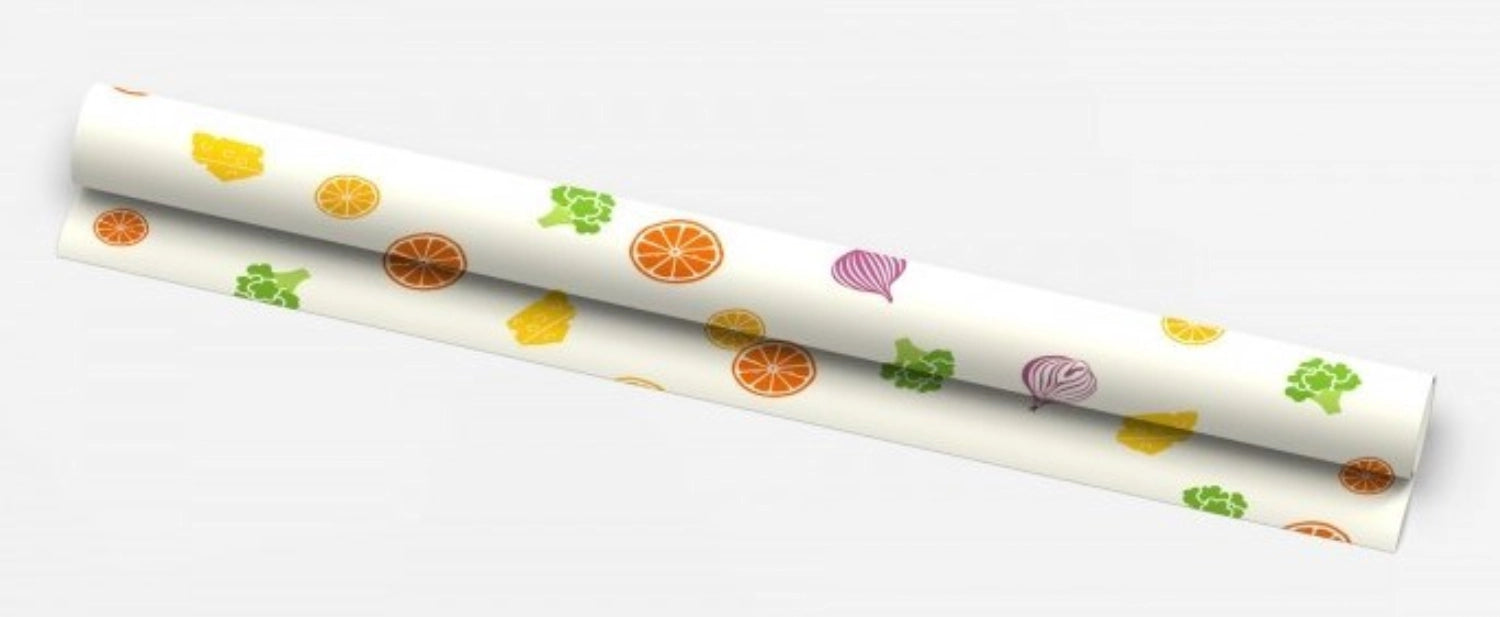 Bienenwachstuch-Rolle in fröhlichem Design, 30.5x90cm, ideal für umweltbewusste Aufbewahrung und frische Lebensmittel. Perfekt für jeden Haushalt.