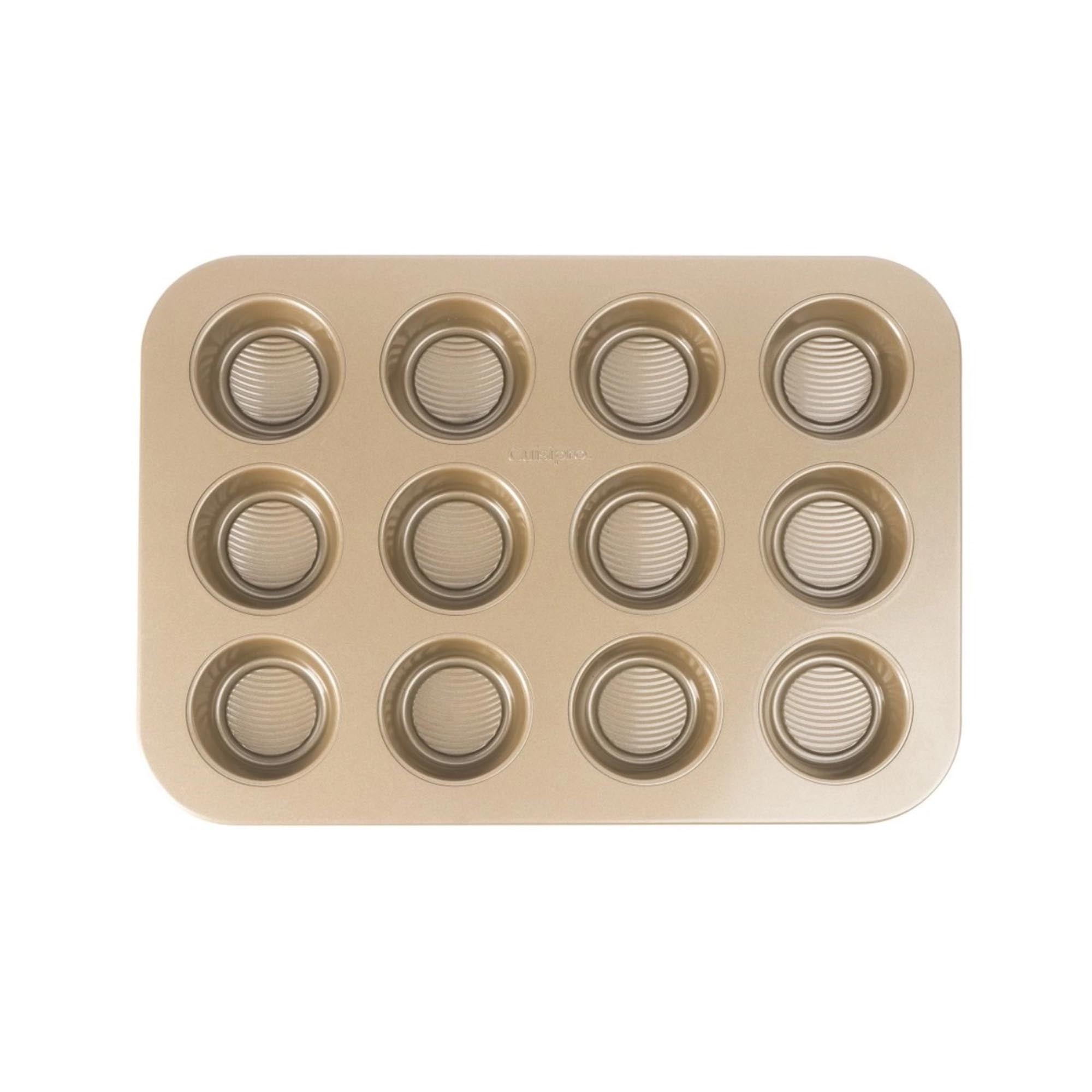 Robuste Cuisipro Muffinform aus Edelstahl, 12 Muffins, 40x28.3x2.8cm. Hervorragende Wärmeleitung, pflegeleicht, vielseitig.