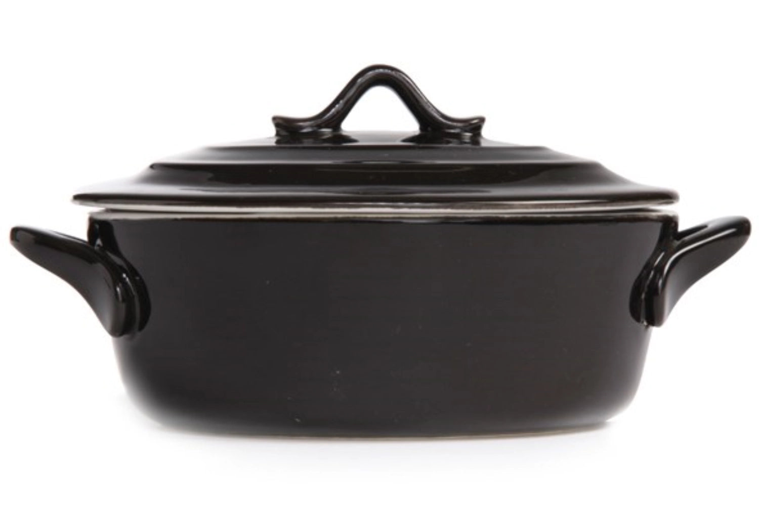 Schwarze ovale Auflaufform mit Deckel von Cosy & Trendy, 0.25 l, 13x10x5 cm – ideal für kleine Aufläufe und kreative Kochideen.