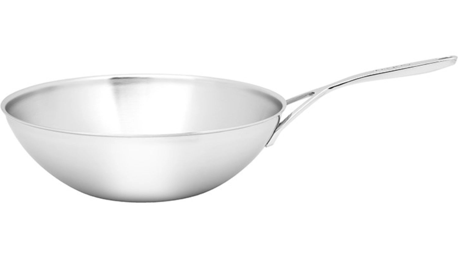 Robuster 30 cm Wok der Demeyere 5 Plus Serie, ideal für vielseitiges Kochen, mit hervorragender Wärmeleitung und langlebiger Beschichtung.