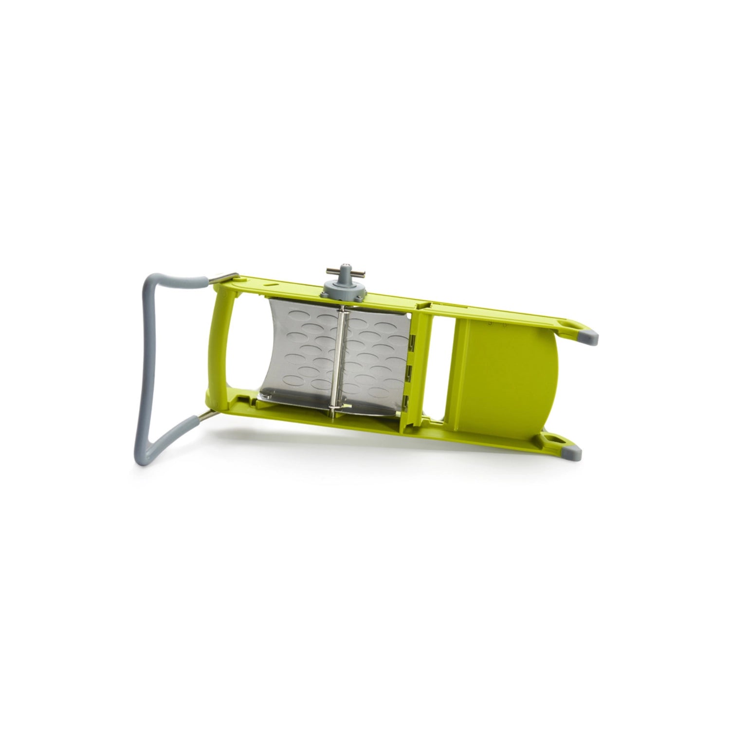 Die Mandoline Swing Plus in lebhaftem Grün von de Buyer ermöglicht präzises Schneiden und Raffeln für vielfältige Gerichte und kreative Kochprojekte.