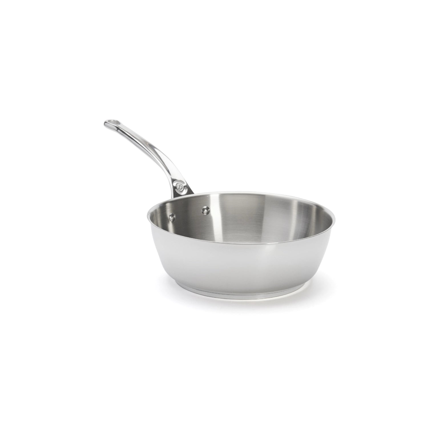 Entdecken Sie die MILADY Sauteuse von de Buyer: Robuster Edelstahl, konische Bauweise, 3L Volumen, ideal für Induktion, komfortable Handhabung, spülmaschinengeeignet.
