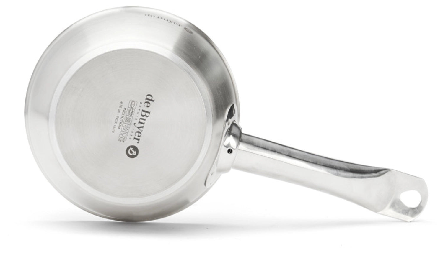 Hochwertige konische Sauteuse D16cm aus Edelstahl, perfekt für Induktion, von de Buyer – ideal für vielseitige Kochanwendungen.