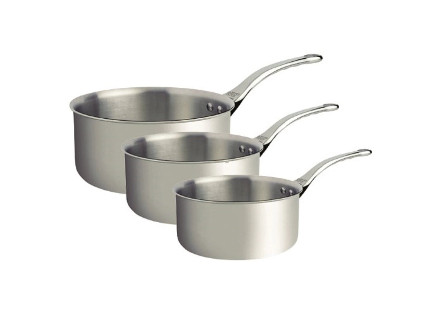 Hochwertiges 3er Set Stielkasserollen von de Buyer, Ø 16-20 cm, ideal für Induktion, vereint Funktionalität und modernes Design.