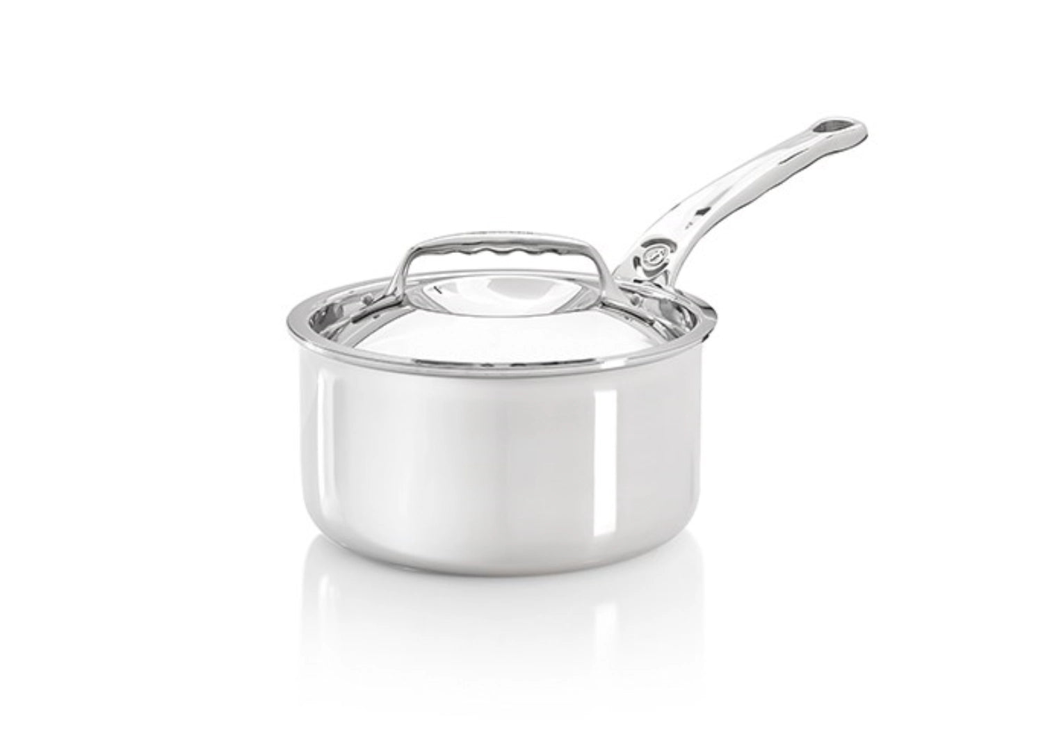 Kompakte AFFINITY Stielkasserolle mit Deckel, Ø 16 cm, perfekt für Induktionsherde und präzises Kochen.