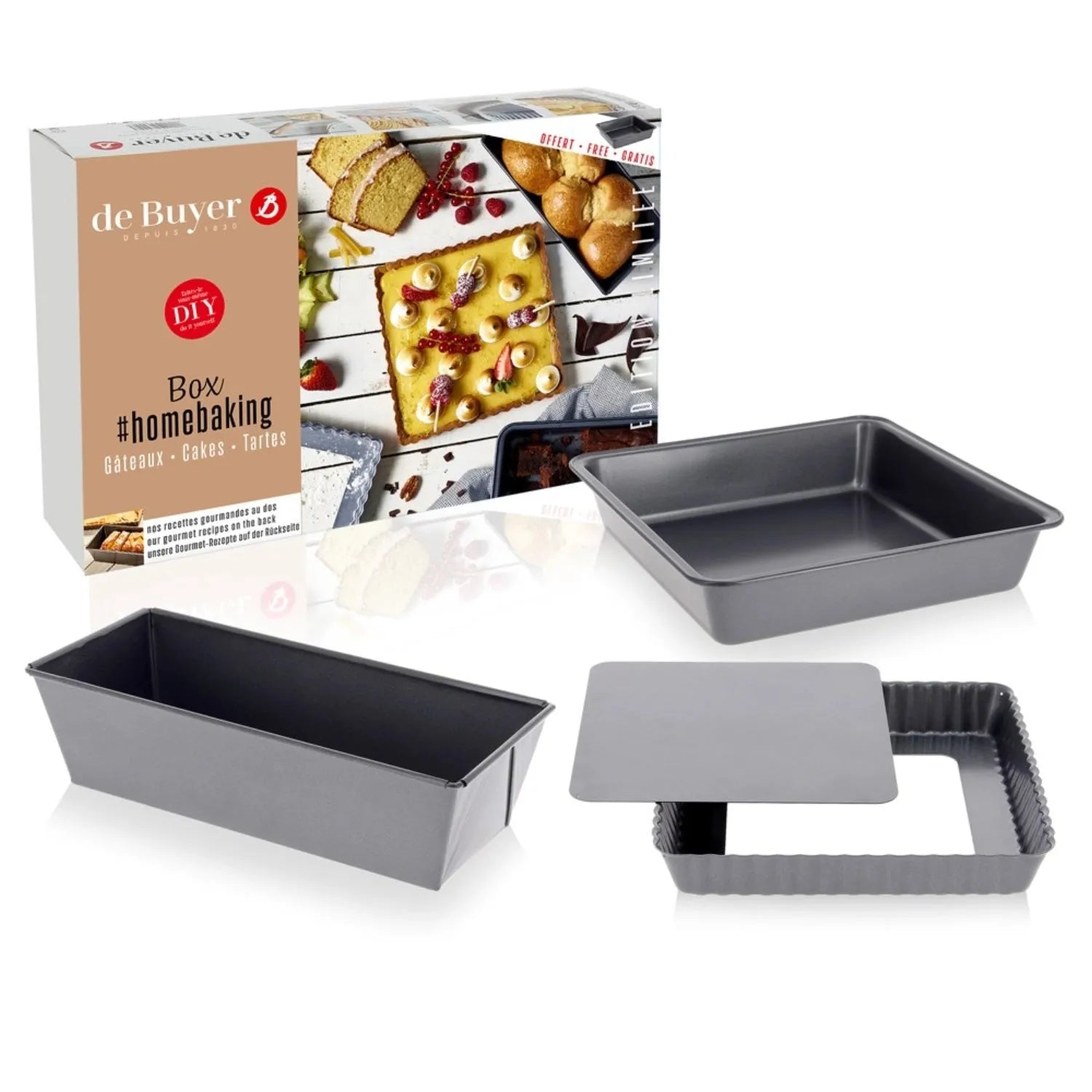 3er Set HOMEBAKING: LES MOULES A GATEAUX, 30x10cm, 23x23cm