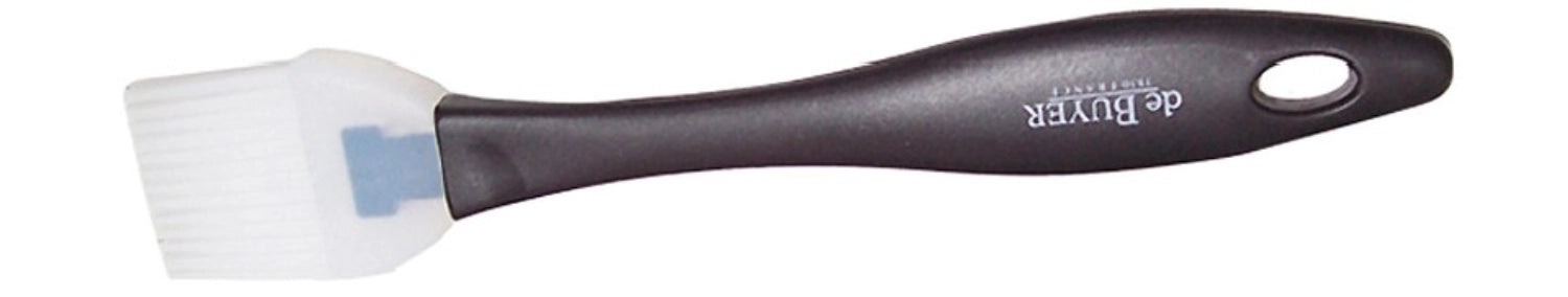 Hochwertiger Silikon-Backpinsel von de Buyer, 3 cm breit und 25 cm lang, ideal für präzises Bestreichen von Teigen und Glasuren.