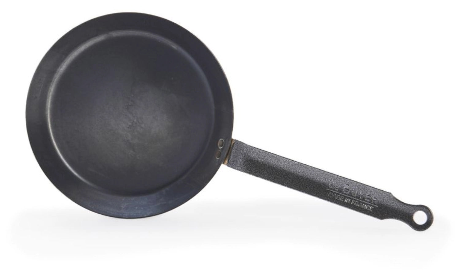 Hochwertige 20 cm Crêpes Pfanne aus robustem Blaustahl von de Buyer, ideal für die Zubereitung perfekter, zarter Crêpes.
