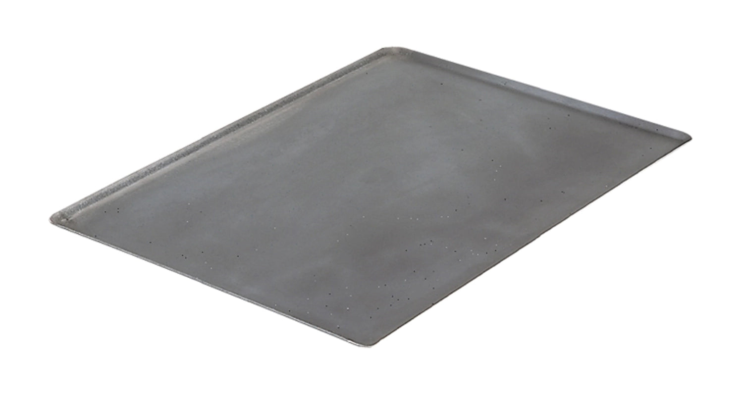 Backblech GN 21 H von de Buyer, 1 cm hoch, mit schrägen Kanten für optimale Wärmeverteilung und vielseitige Einsatzmöglichkeiten beim Backen.