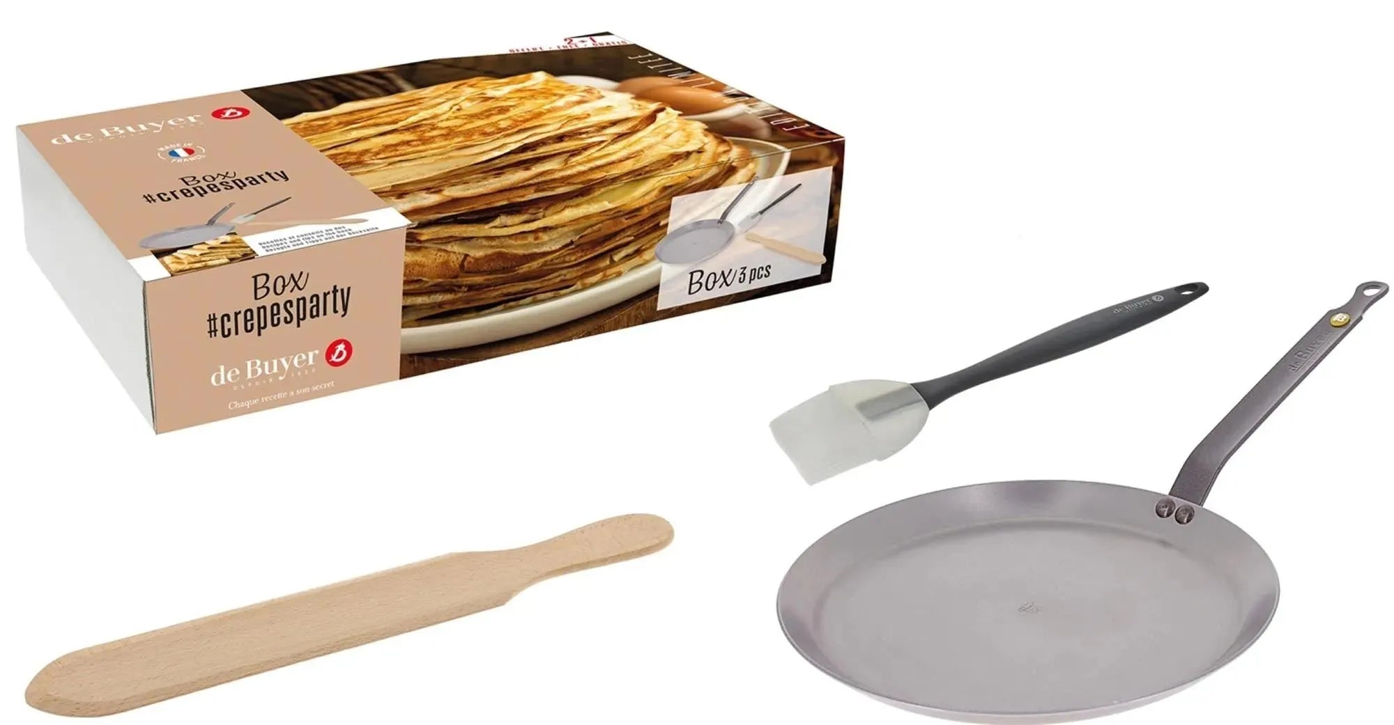 3er Set Crêpesparty: Crêpe Mineral B26+Pinsel+Spachtel Ø26cm - KAQTU Design