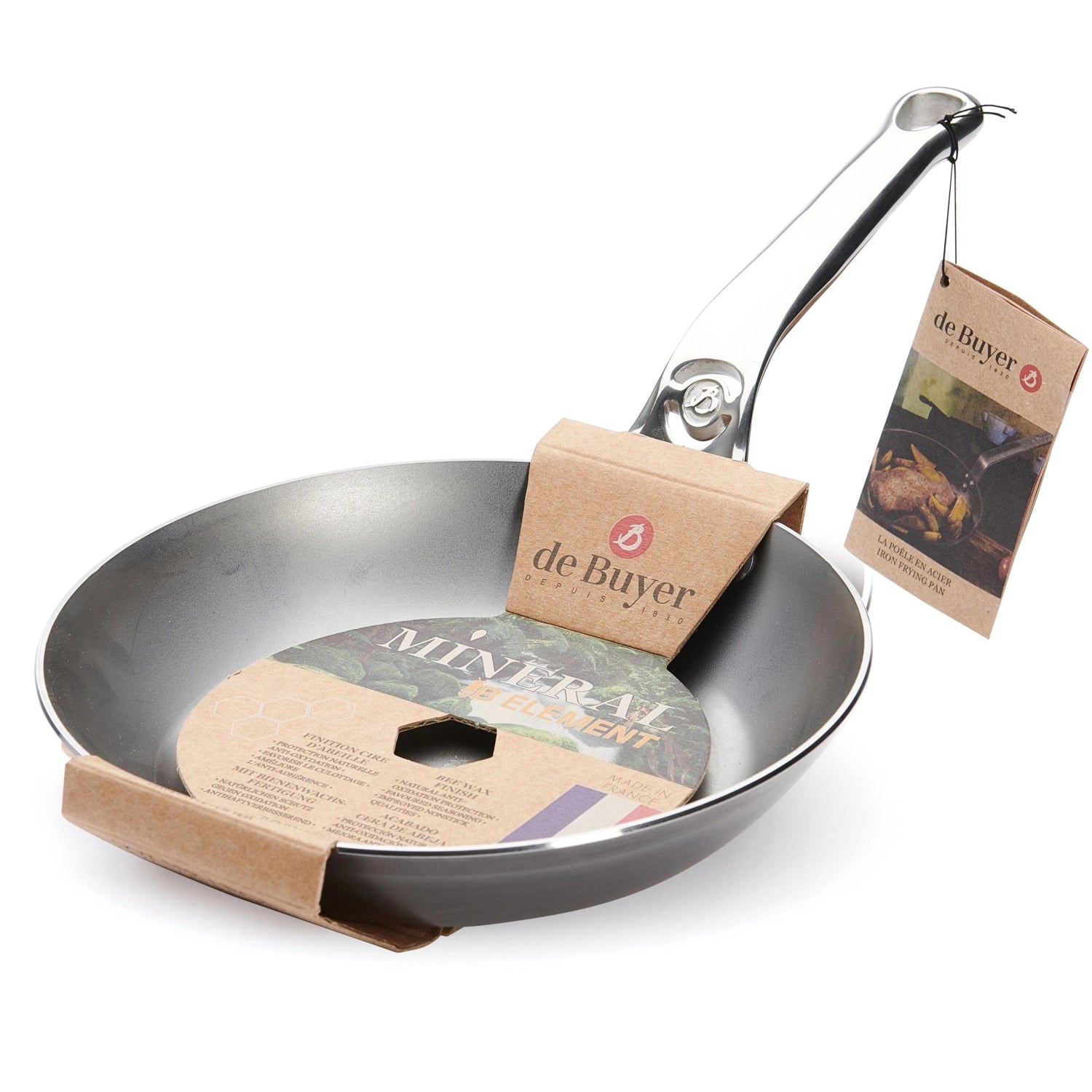 Robuste 20 cm Eisenpfanne von de Buyer, perfekt für Induktionsherde, sorgt für optimale Wärmeverteilung und vielseitige Kochmöglichkeiten.