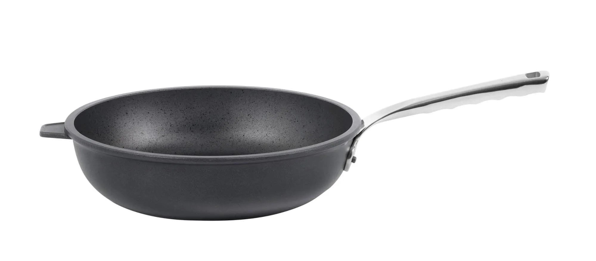 Elegante 28cm Sauteuse von de Buyer: Antihaft, Induktion, Aluminium, Edelstahlgriff, perfekte Wärmeleitung, vielseitig und langlebig.