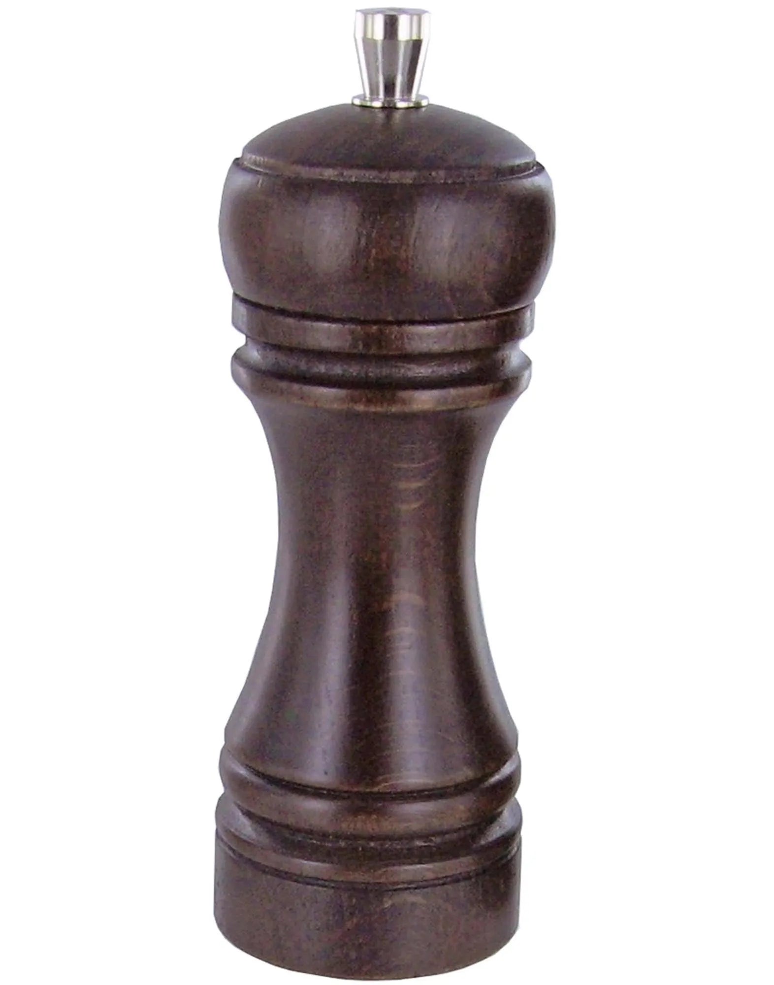 Elegante Pfeffermühle aus Buchenholz, matt dunkelbraun, 14cm. Einstellbares Mahlwerk für intensives Aroma. Ergonomisch und langlebig.