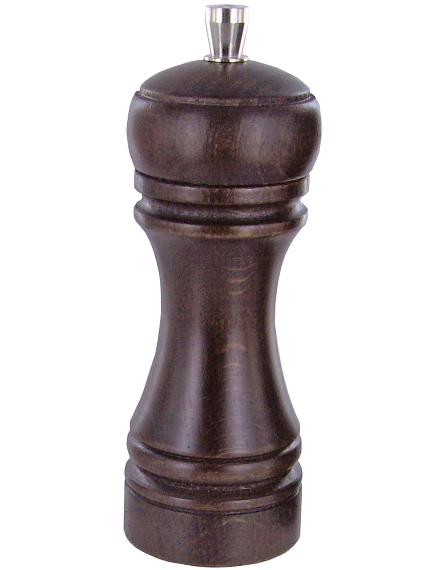 Elegante Pfeffermühle aus Buchenholz, matt dunkelbraun, 14cm. Einstellbares Mahlwerk für intensives Aroma. Ergonomisch und langlebig.
