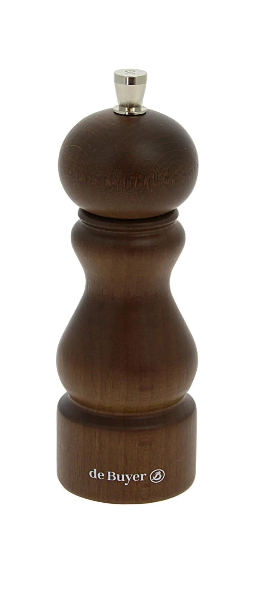 Elegante Salzmühle Rumba 18cm von de Buyer: Edelstahl & Holz, langlebig, präziser Mahlmechanismus, stilvolles Küchenaccessoire.