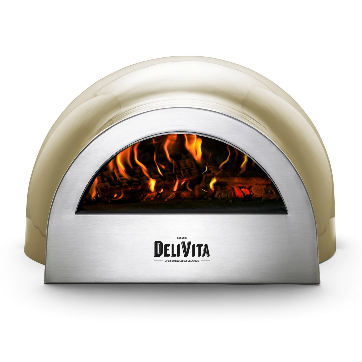 Eleganter olivgrüner Pizzaofen von Delivita, perfekt für Outdoor-Events, vereint hohe Leistung mit einem modernen, ansprechenden Look.