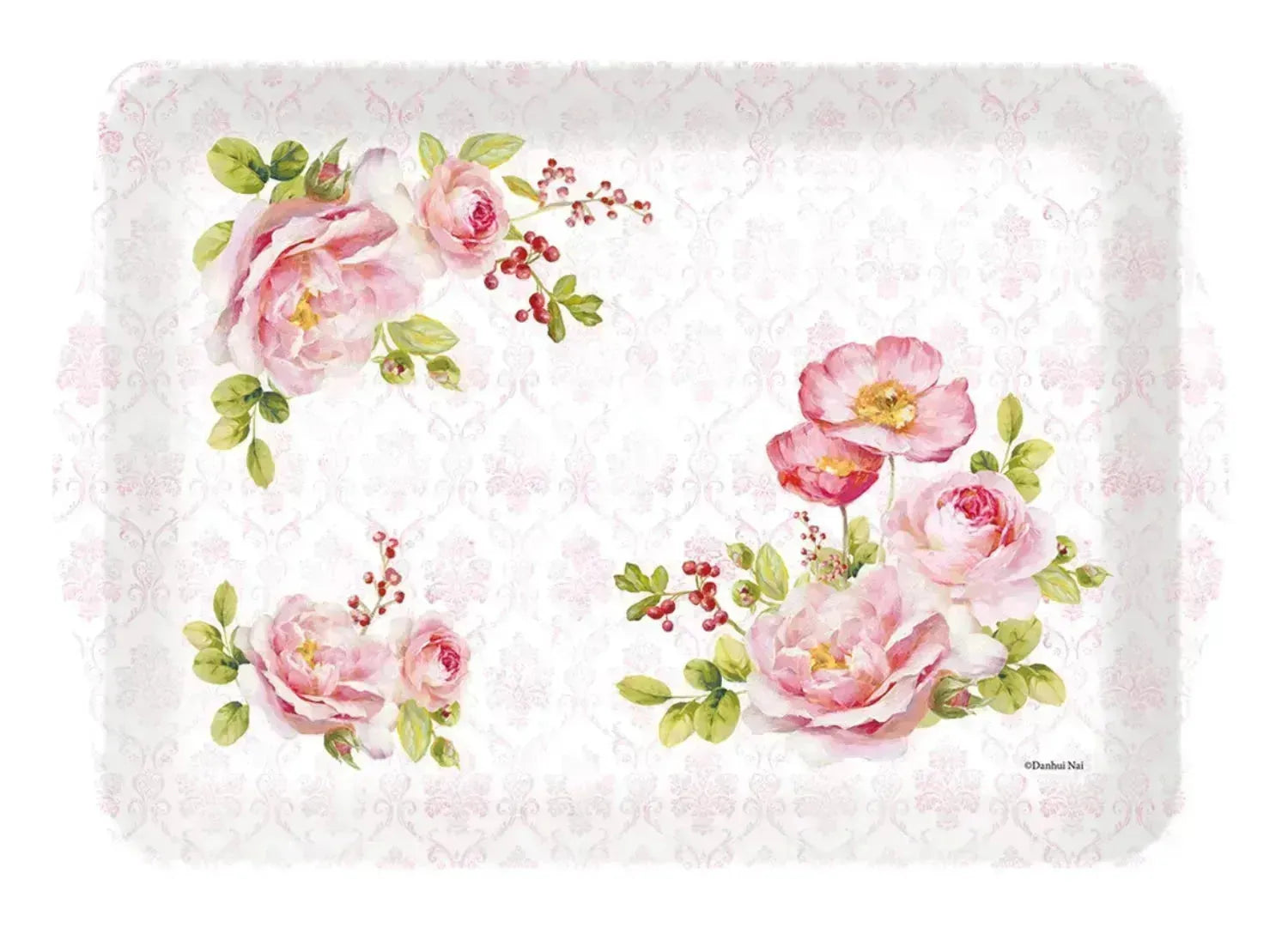 Floral Damask Tablett m. Griffen 46x32cm in Pink präsentiert im Onlineshop von KAQTU Design AG. Tablett ist von Easy Life
