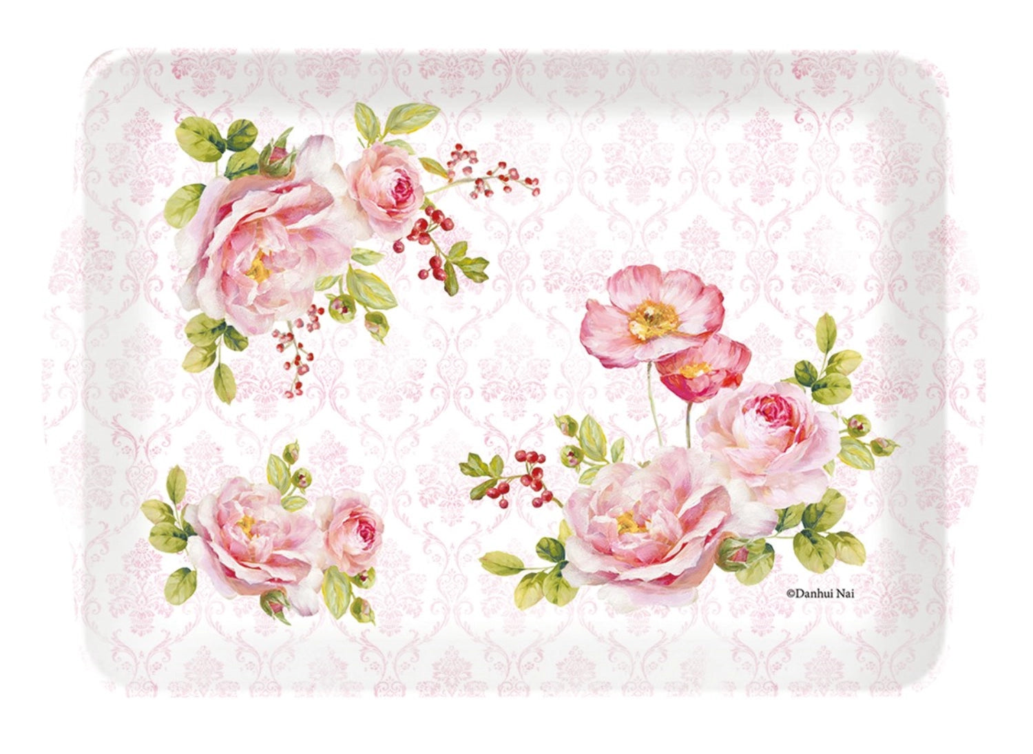 Floral Damask Tablett m. Griffen 33x22cm in Pink präsentiert im Onlineshop von KAQTU Design AG. Tablett ist von Easy Life