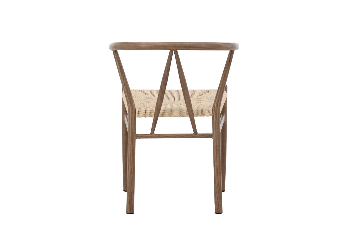 Esszimmerstuhl Alfons von Venture Home in Beige und Braun, Sitzfläche aus Rattan, Beine aus Stahl, schlichte skandinavische Form