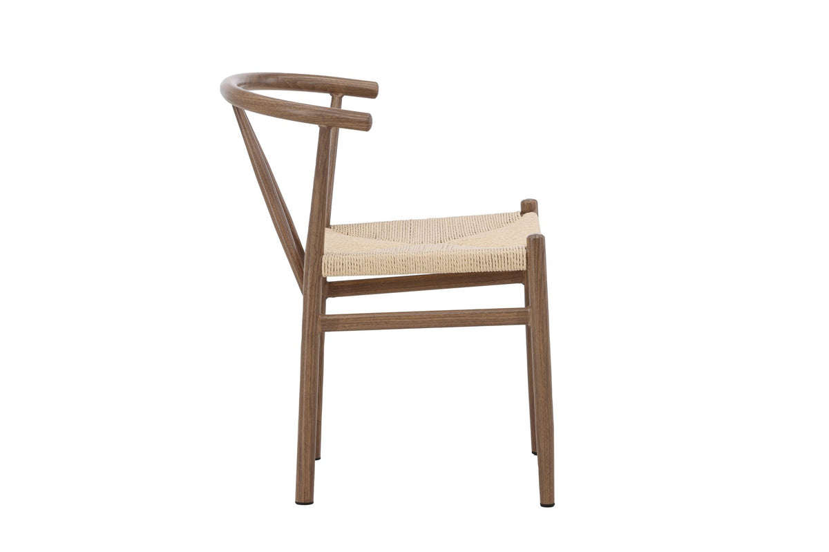 Esszimmerstuhl Alfons von Venture Home in Beige und Braun, Sitzfläche aus Rattan, Beine aus Stahl, schlichte skandinavische Form