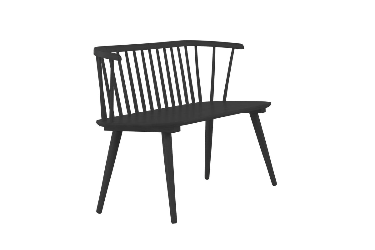Schwarze Sitzbank Bobby aus Gummiholz von Venture Home mit geraden Linien, Masse 120 x 49 x 77 cm, Frontalansicht auf hellem Untergrund.
