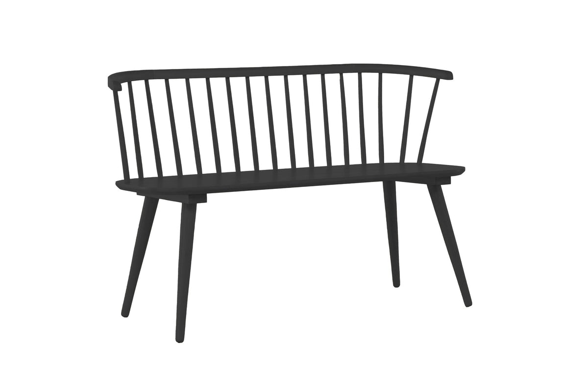 Schwarze Sitzbank Bobby aus Gummiholz von Venture Home mit geraden Linien, Masse 120 x 49 x 77 cm, Frontalansicht auf hellem Untergrund.