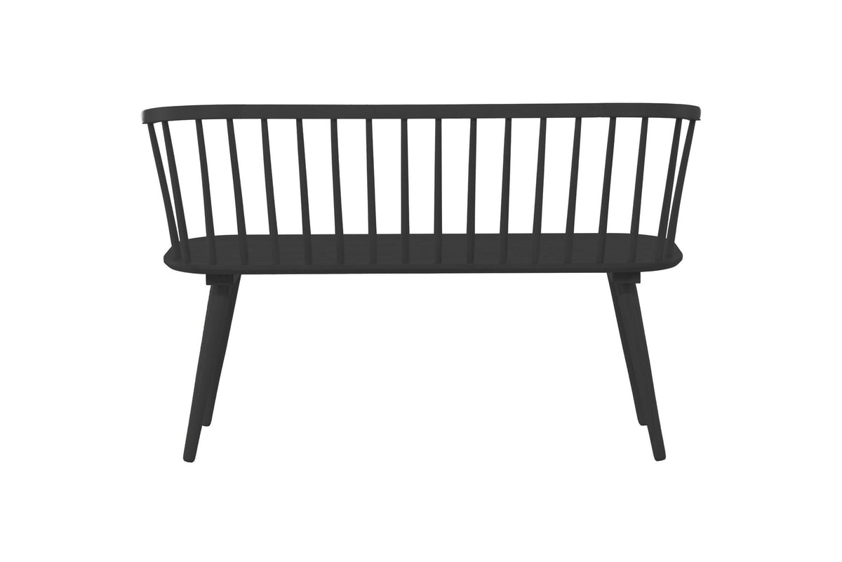 Schwarze Sitzbank Bobby aus Gummiholz von Venture Home mit geraden Linien, Masse 120 x 49 x 77 cm, Frontalansicht auf hellem Untergrund.