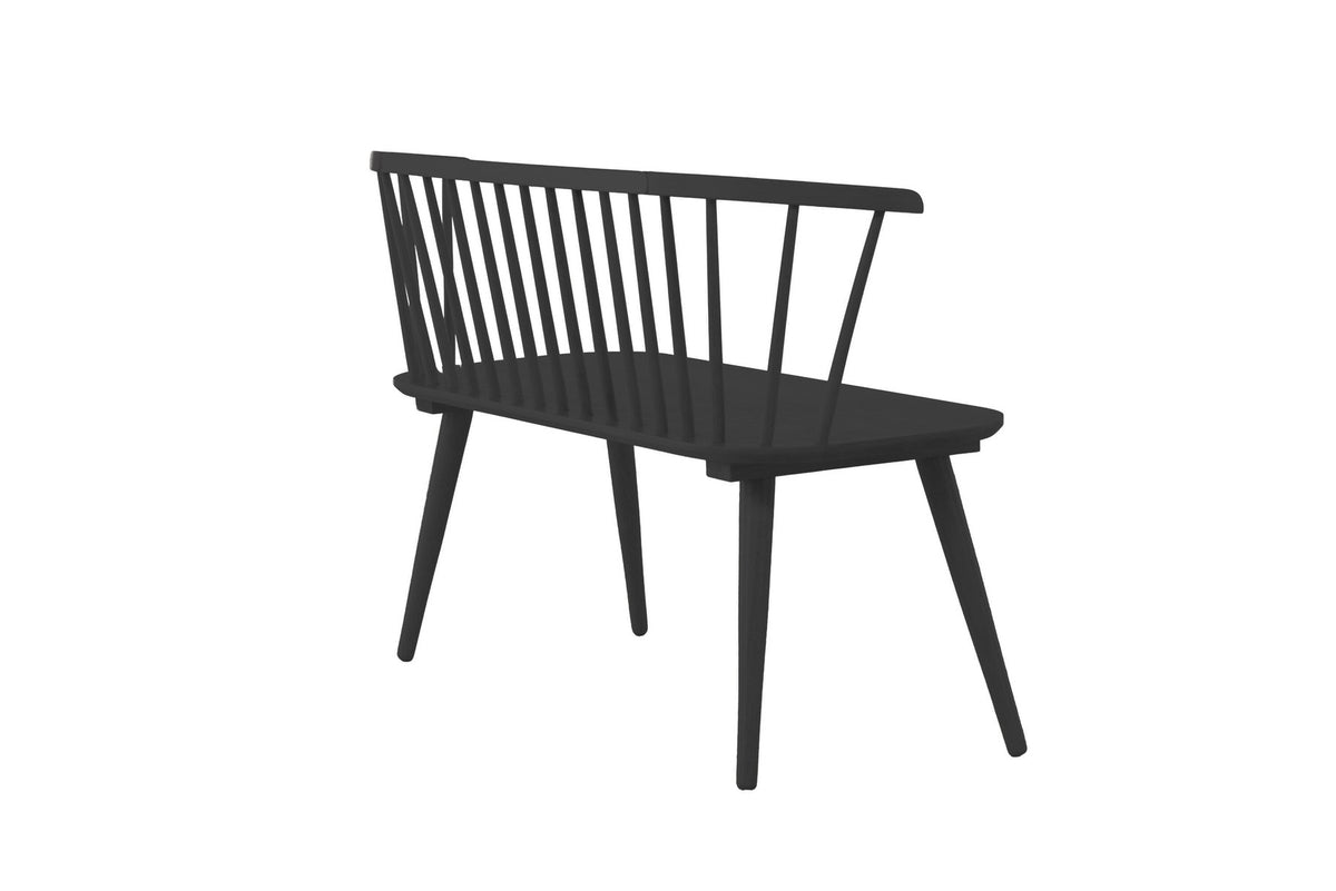 Schwarze Sitzbank Bobby aus Gummiholz von Venture Home mit geraden Linien, Masse 120 x 49 x 77 cm, Frontalansicht auf hellem Untergrund.