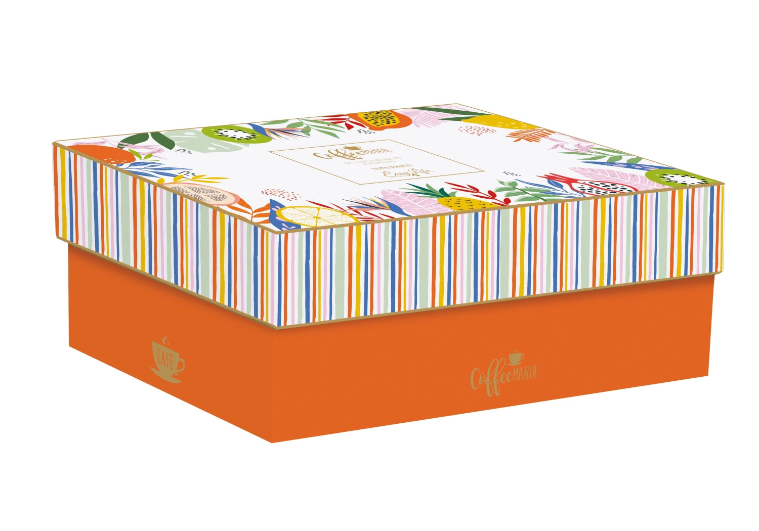 Buntes 2er Set Kaffeetassen mit Untertassen im fröhlichen Tutti Frutti Design von Easy Life, ideal für stilvolle Kaffeepausen und fruchtige Genussmomente.