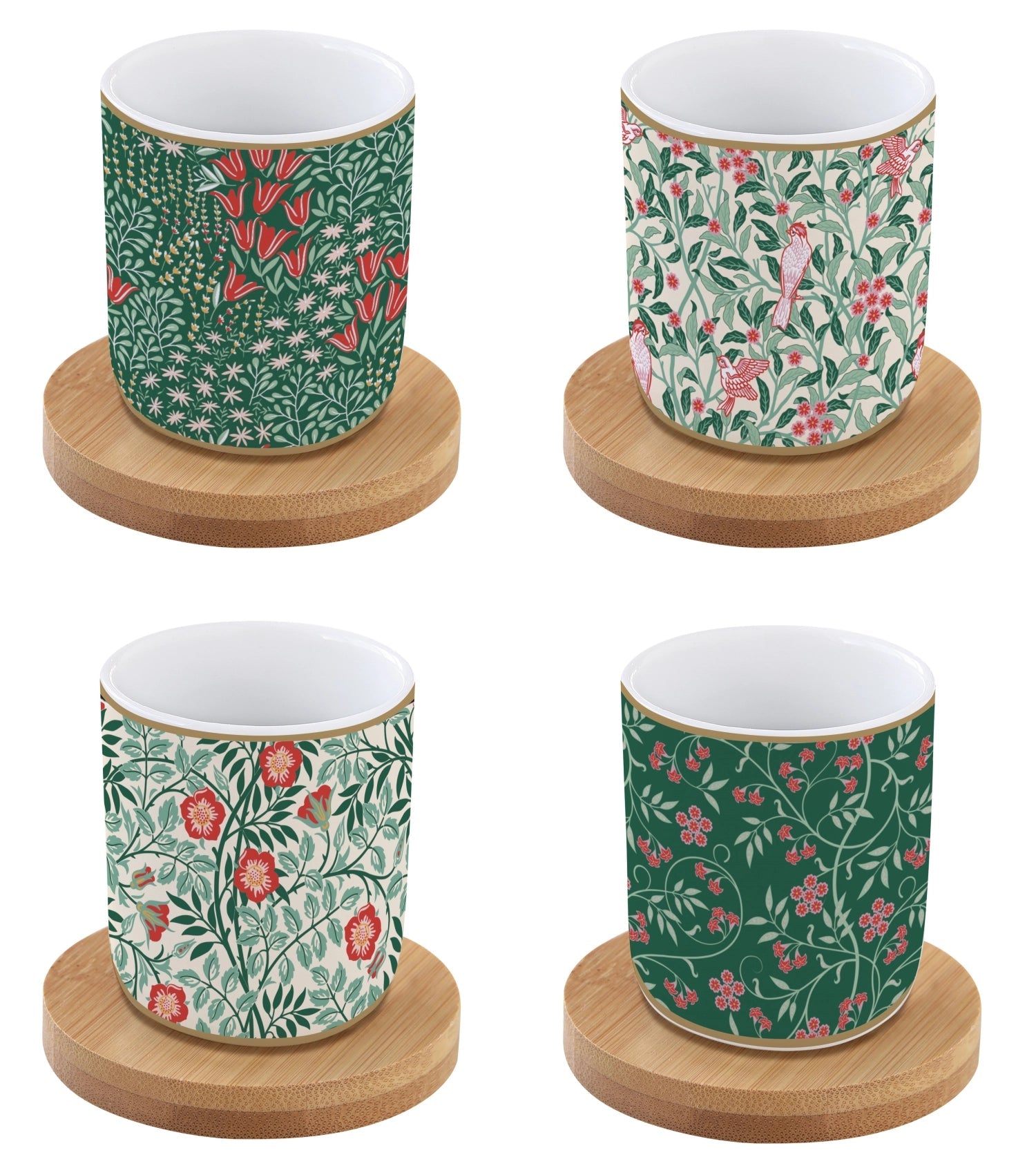 Elegantes 4er Set aus hochwertigem Porzellan mit Floral Fantasy-Muster, ideal für Espresso. Spülmaschinen- und mikrowellengeeignet.