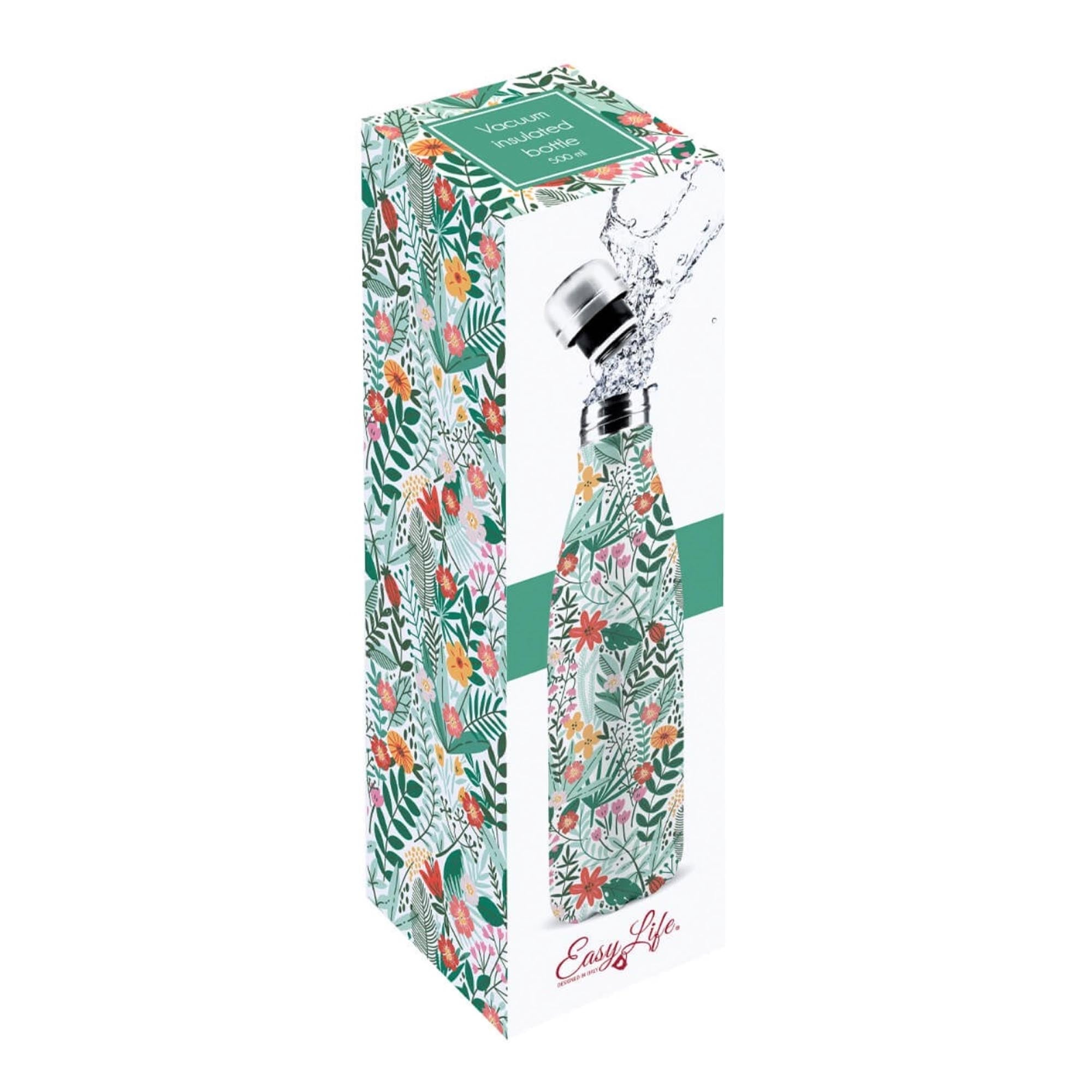 Stilvolle 500ml Isolierflasche Botanic von Easy Life, 12h Thermoeffekt.