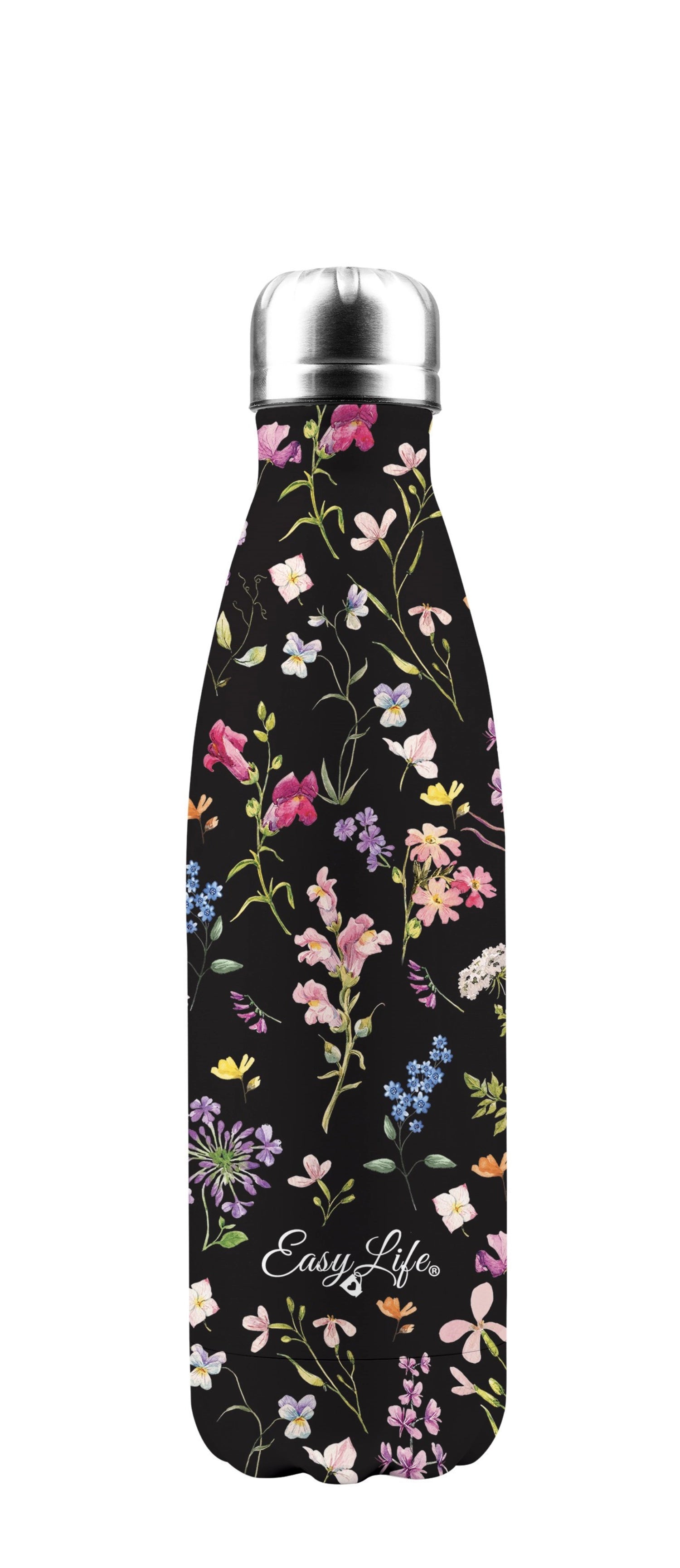Stilvolle Isolierflasche doppelwandig 500ml im Meadow Flowers Design von Easy Life. Hält Getränke lange warm oder kalt, ideal für unterwegs.