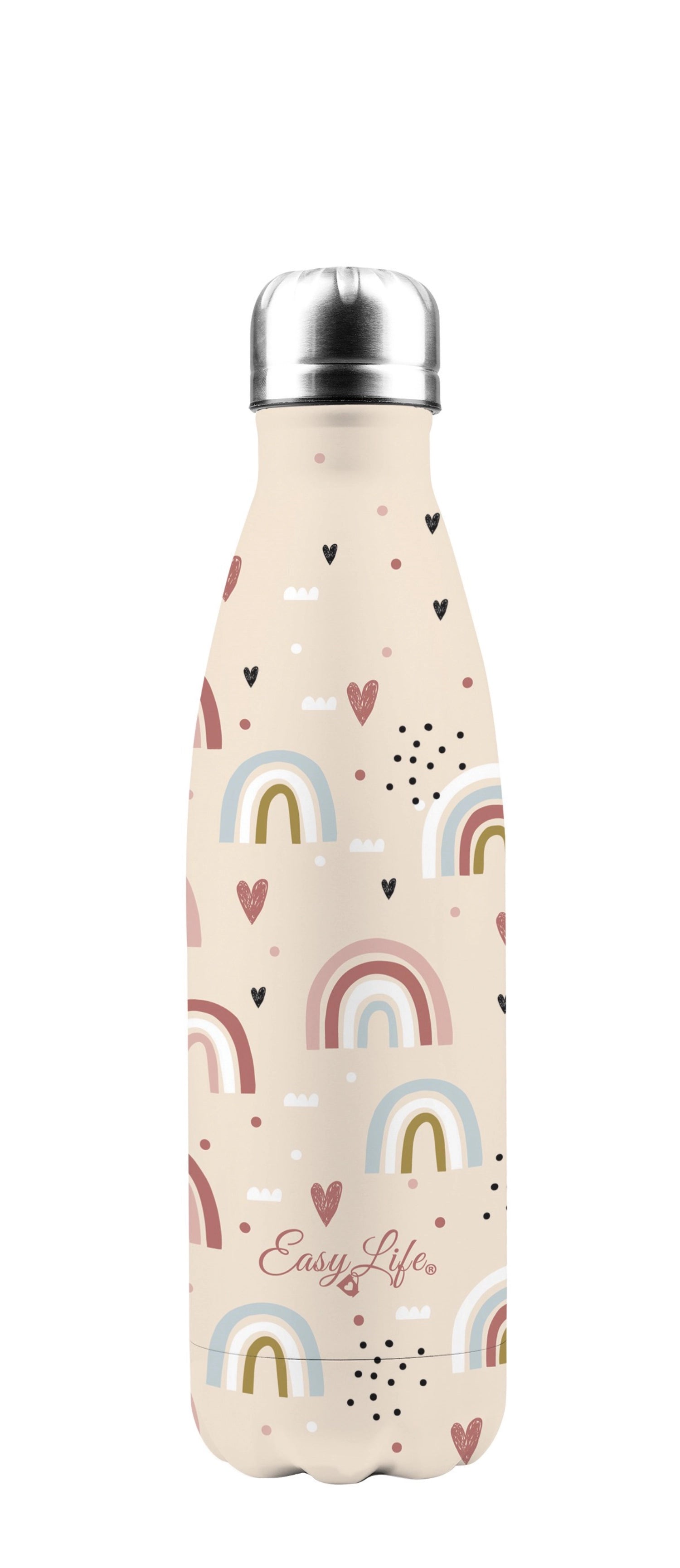 Entdecken Sie die doppelwandige 500ml Isolierflasche Rainbow von Easy Life. Hochwertiger Edelstahl, stilvolles Design, ideal für kalte und heiße Getränke.
