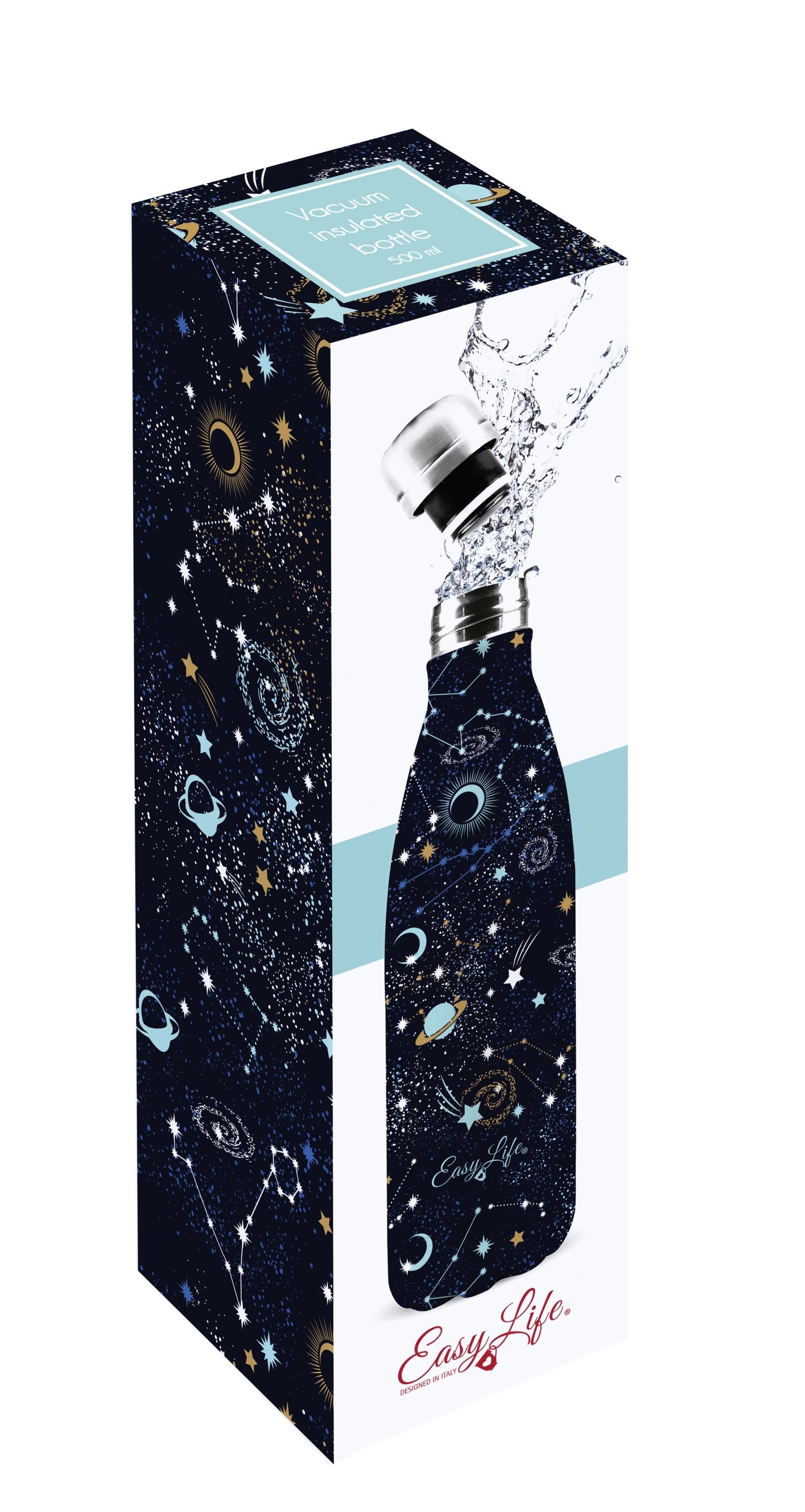 Doppelwandige Isolierflasche 500ml mit Sternentor-Design von Easy Life, hält Getränke warm oder kalt, stilvoll und praktisch.