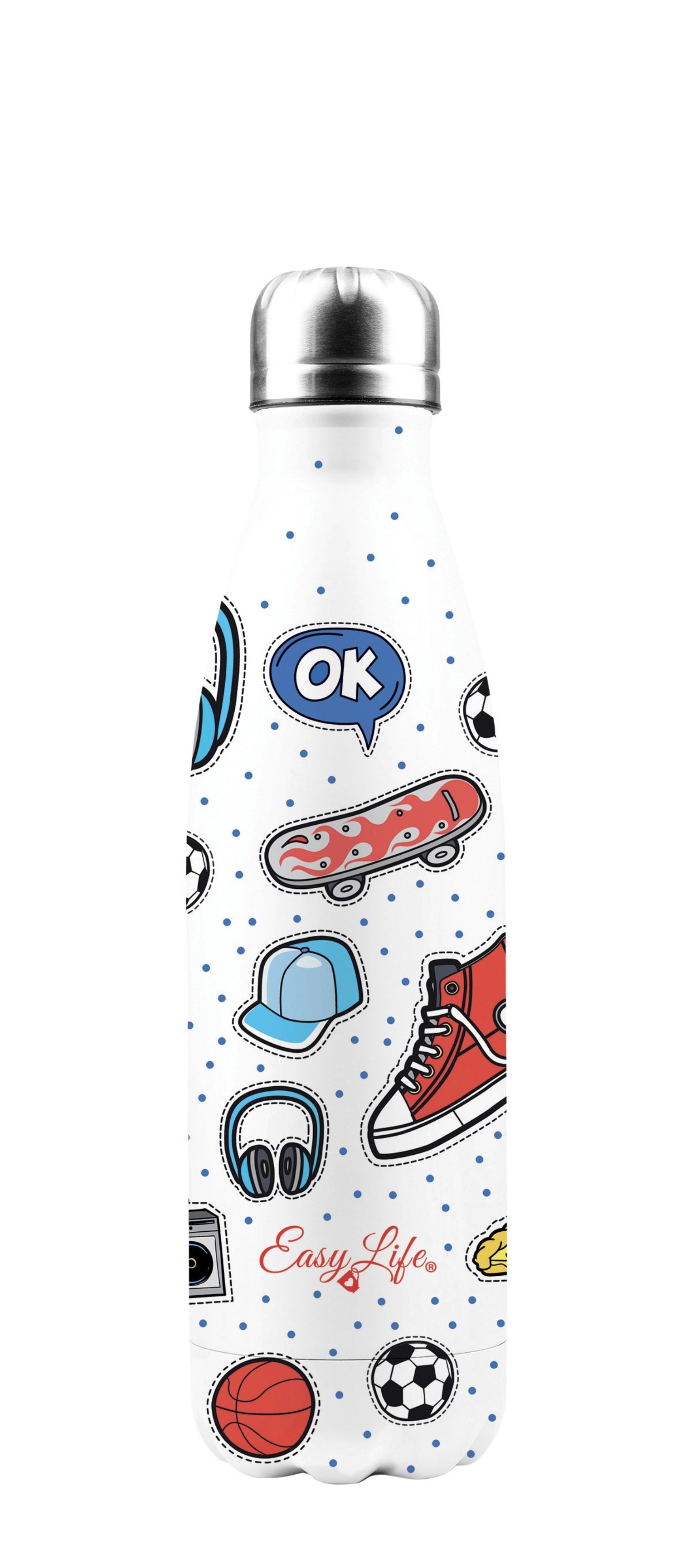 Entdecken Sie die doppelwandige Isolierflasche 500ml von Easy Life für Teenager. Stilvoll, langlebig und ideal für kalte und warme Getränke!