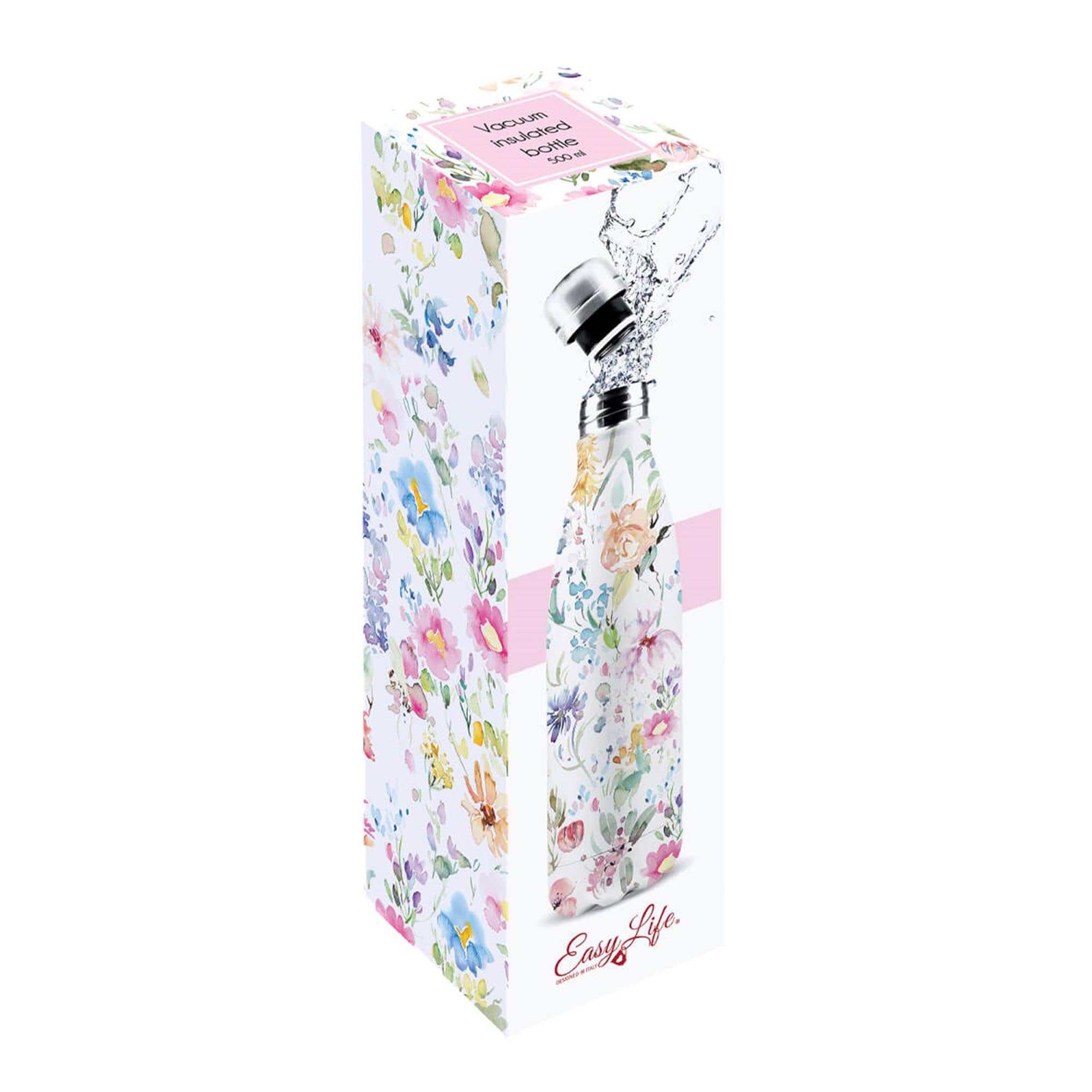 Elegante doppelwandige Isolierflasche (500ml) im Watercolour-Design von Easy Life, perfekt für heiße und kalte Getränke unterwegs.