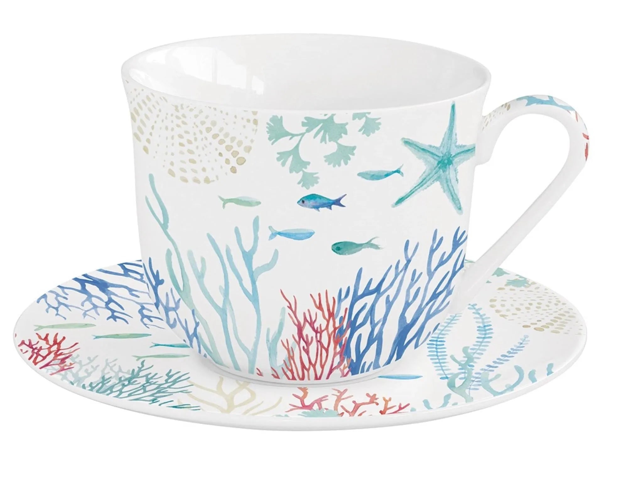 Elegante 370ml Teetasse mit Untertasse, inspiriert von der Unterwasserwelt, aus hochwertigem Porzellan. Ein Kunstwerk von Easy Life.