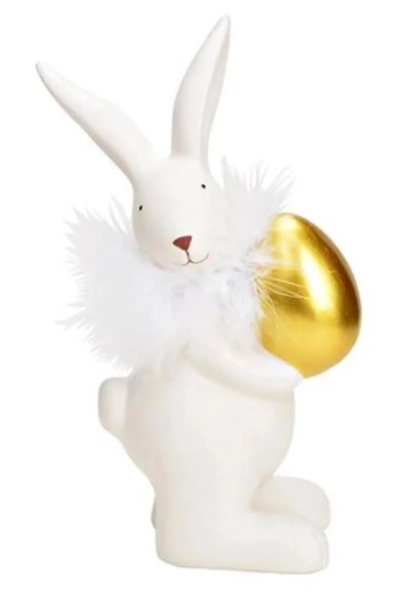 Hase mit Ei aus Keramik Weiss, 8x19x10cm in Weiss/Gold präsentiert im Onlineshop von KAQTU Design AG. Kunstgegenstände ist von Maison Truffe