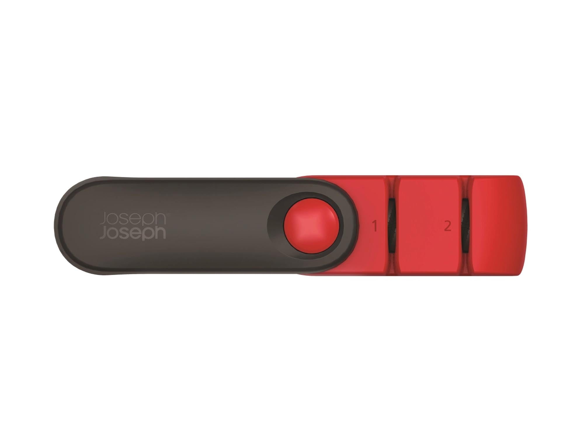 Rota Messerschärfer: Präzise Schärfe in stilvollem Rot-Grau Design.
