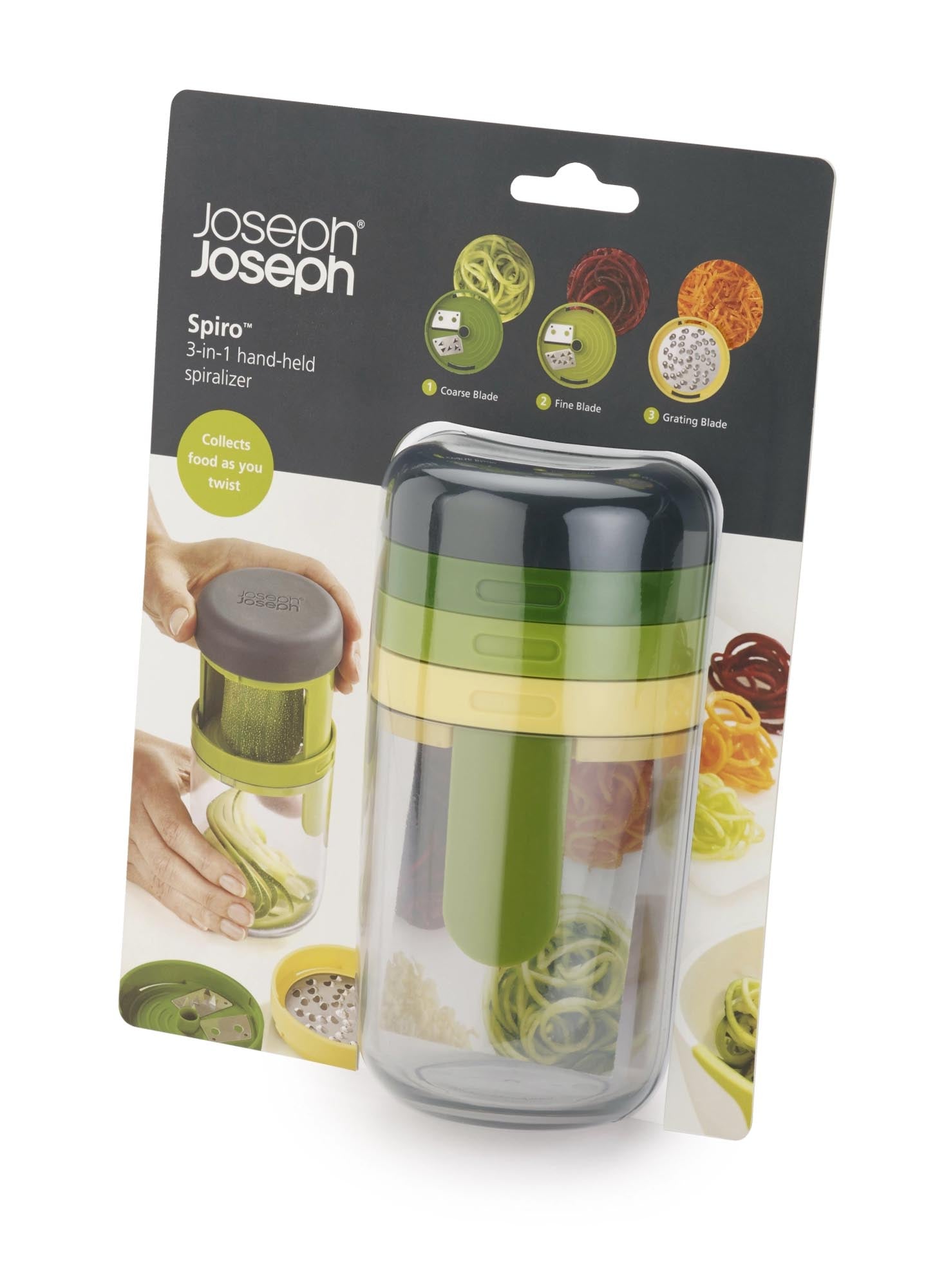 Joseph Joseph Spiro Spiralizer: 3 Klingen für kreative Spiralen, praktischer Behälter, langlebig und kompakt – perfekter Küchenhelfer für gesunde Gerichte!