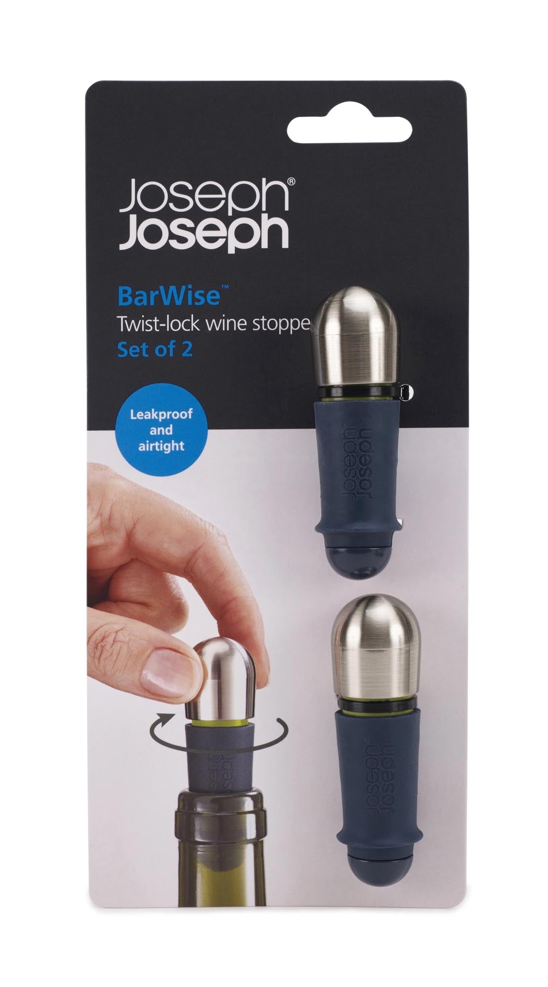 Der BarWise Weinstopper von Joseph Joseph: Hochwertiger Edelstahl und Silikon sorgen für optimale Frische und Schutz. Ideal für Weinliebhaber!