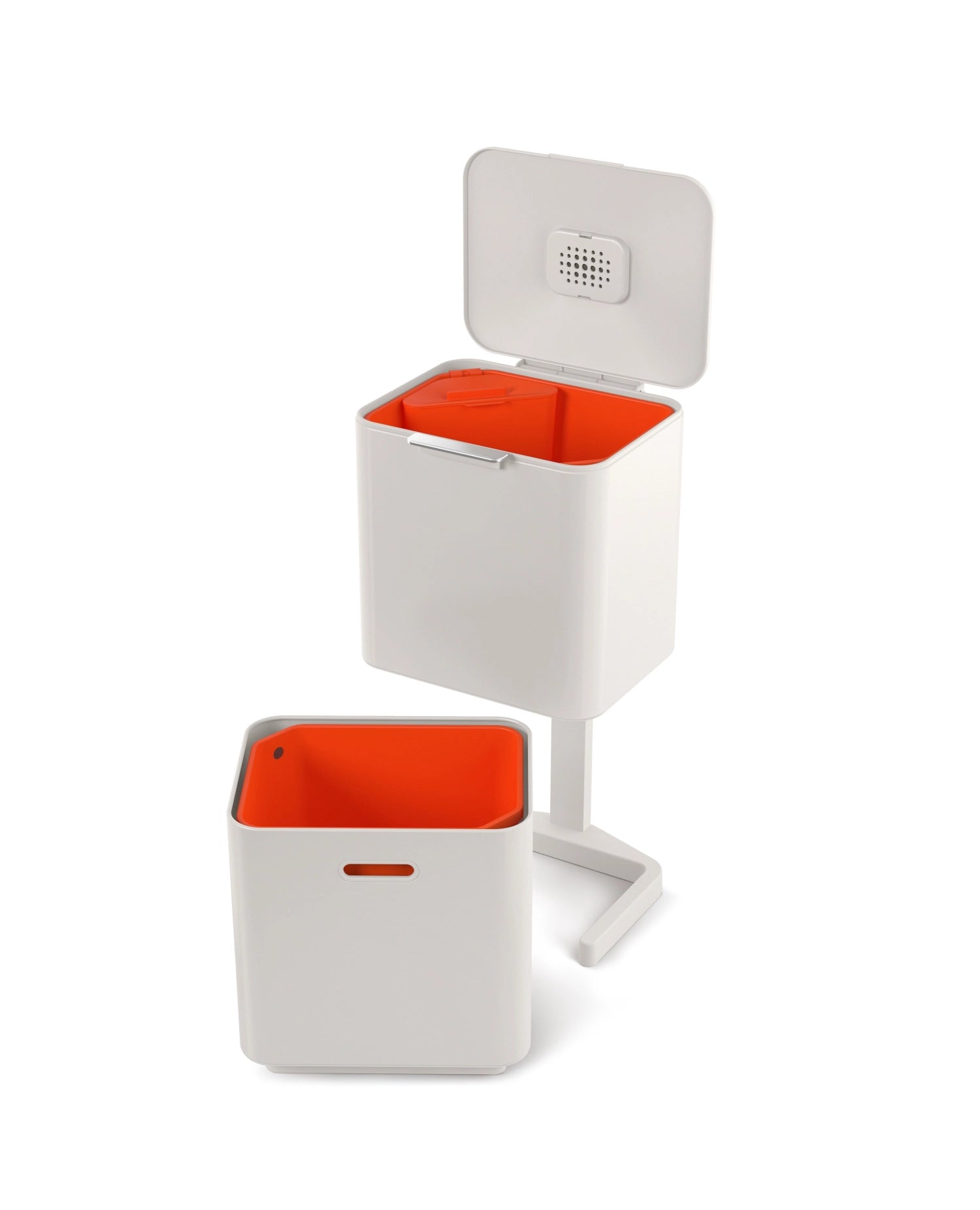 Eleganter Joseph Joseph Totem Max 60L Mülleimer in Steinfarbe, ideal für umweltbewusste Haushalte und modernes Design.