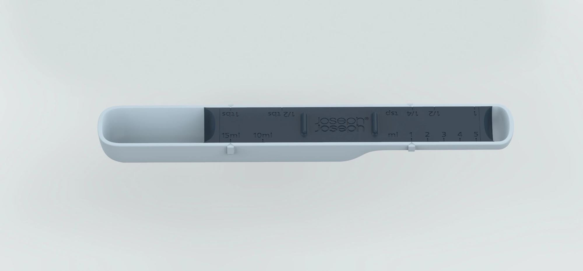 Der verstellbare Messlöffel in Blau von Joseph Joseph vereinfacht das Abmessen mit 6 Größen, ist langlebig, spülmaschinenfest und perfekt für jede Küche.