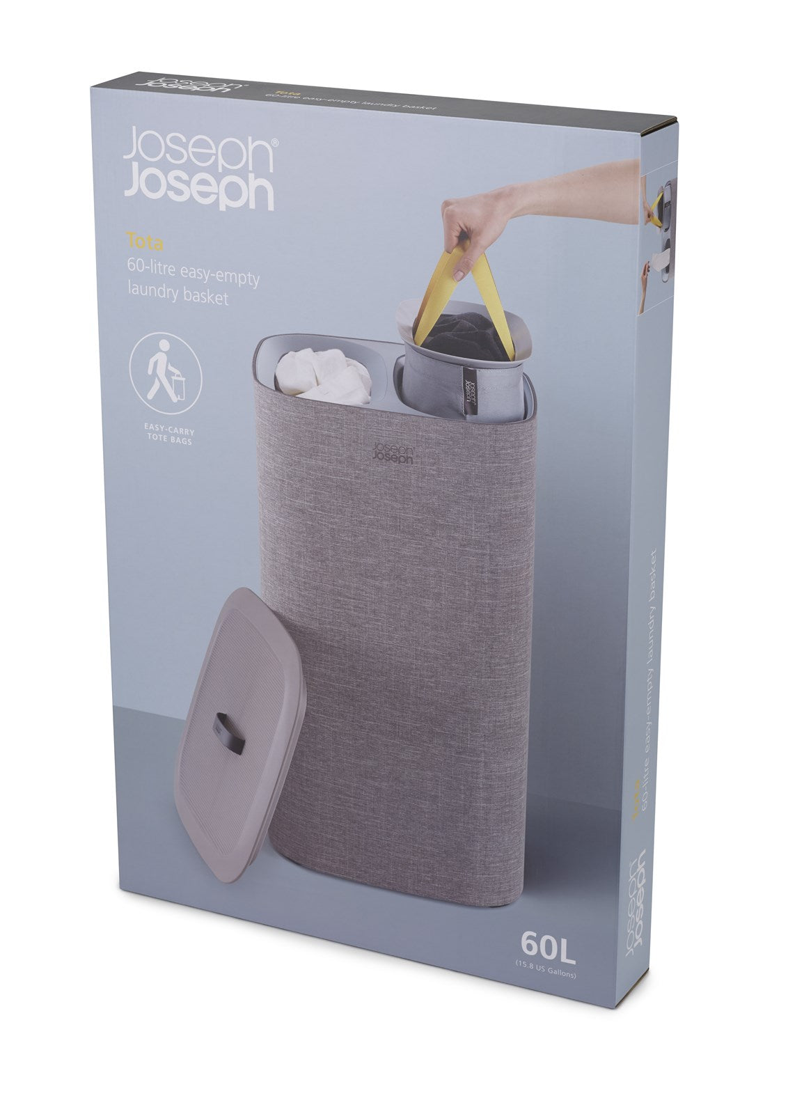 Der Tota 60-Liter-Wäschetrennkorb von Joseph Joseph vereint modernes Design mit praktischer Wäschetrennung und ist ideal für Ihr Badezimmer.