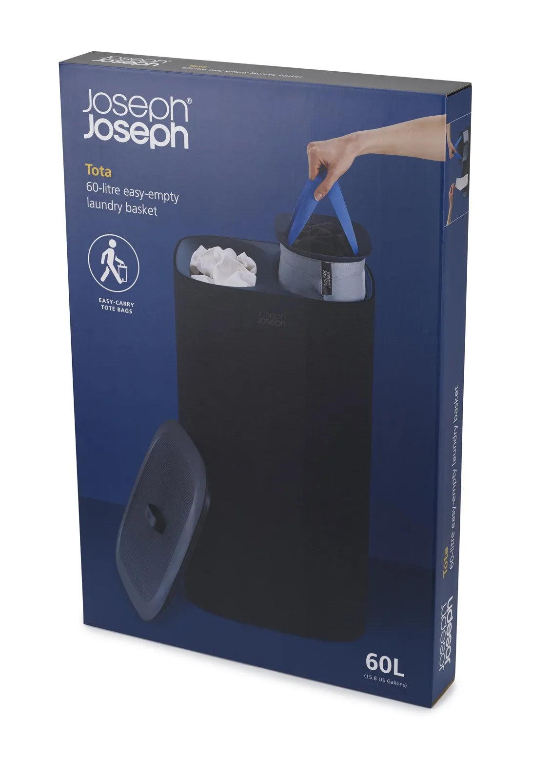 Praktischer 60L Wäschetrennkorb in Schwarz von Joseph Joseph.