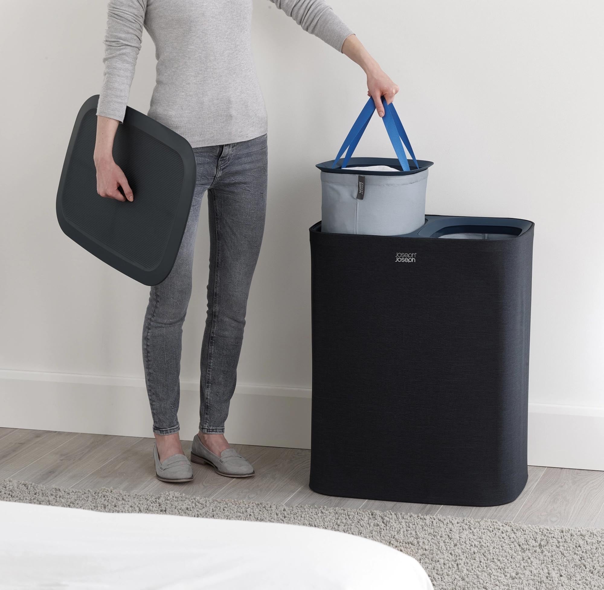 Eleganter 90-Liter-Wäschetrennkorb von Joseph Joseph: stilvoll, langlebig, praktisch, ideal für Ordnung im Bad.