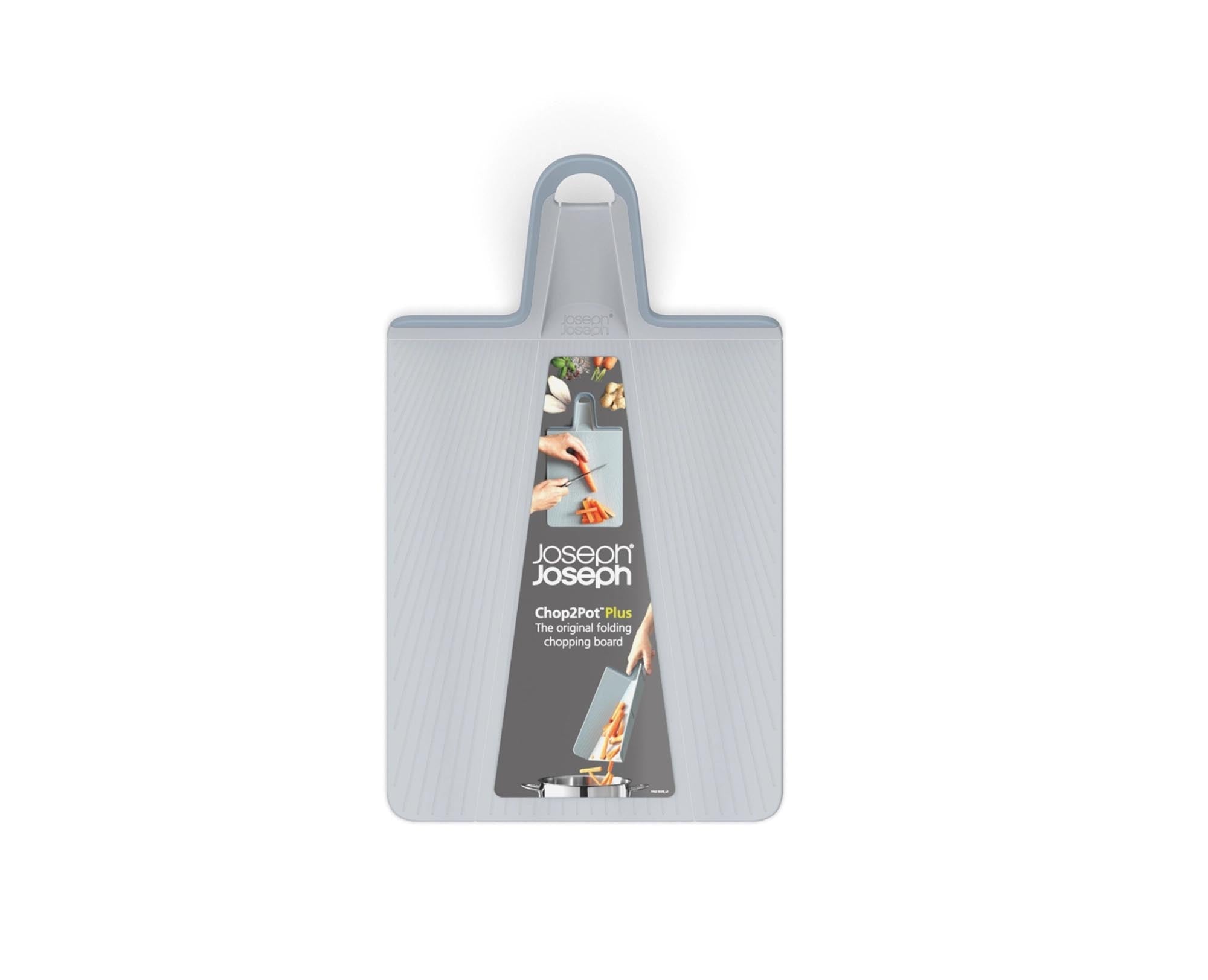 Das Chop2Pot Plus von Joseph Joseph: Faltbares, hygienisches Schneidebrett in Blassblau, 37,5x21,2 cm, ideal für sauberes, effizientes Kochen.