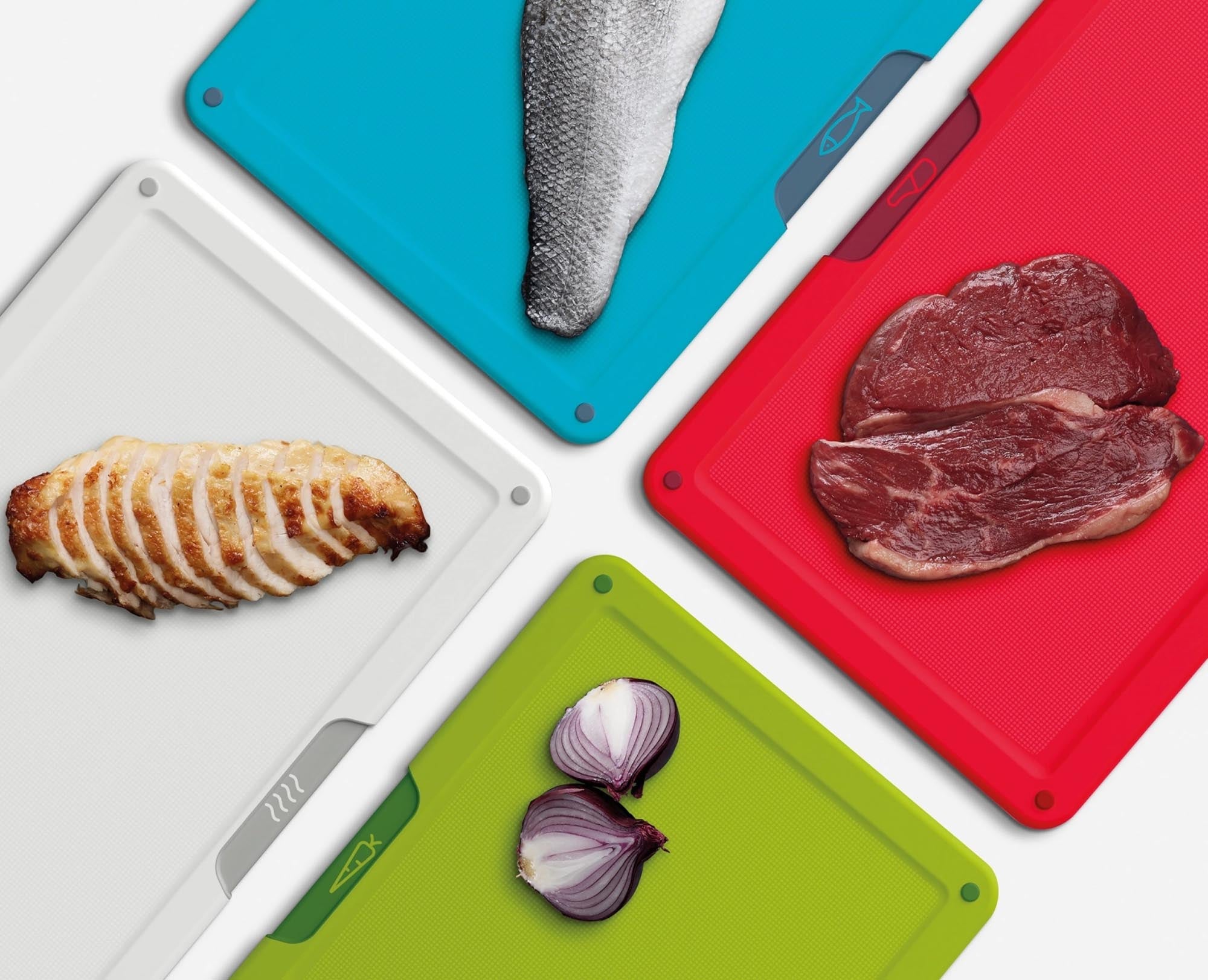 Folio Icon: Innovatives 4er Schneidebrettset für sauberes Kochen.